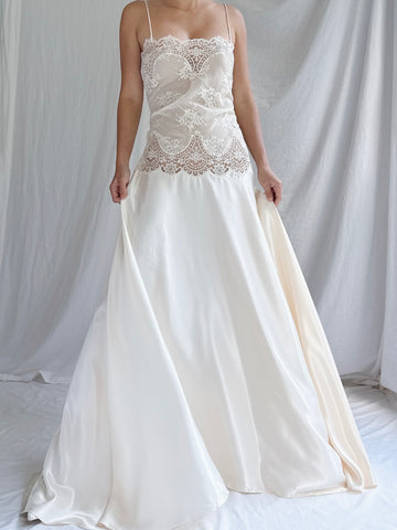 Vintage Lace & Satin Slip Dress - M