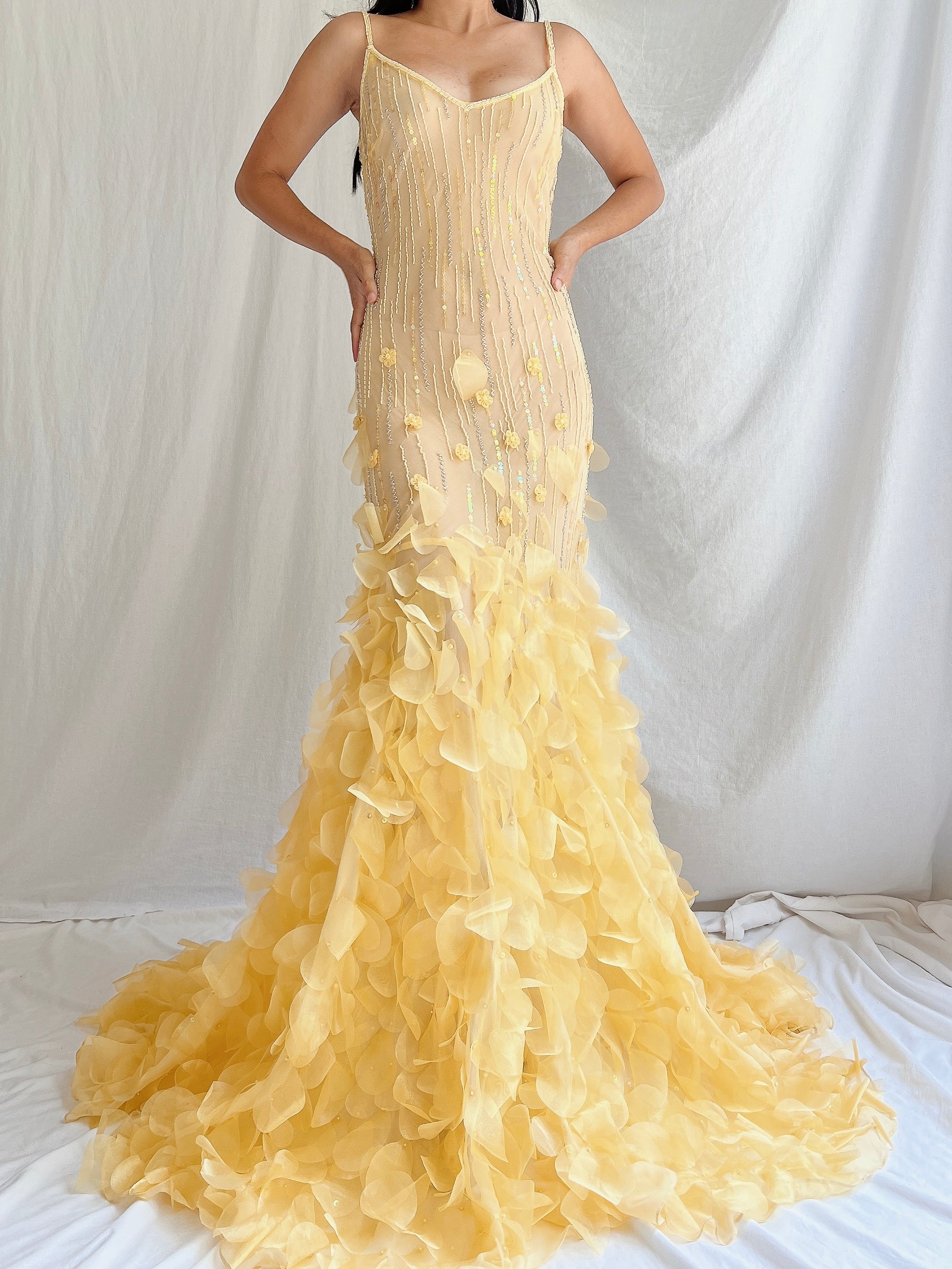 Vintage Canary Silk Petal Dress - S/M | G O S S A M E R Vintage Canary Silk Petal Dress - S/M | G O S S A M E R