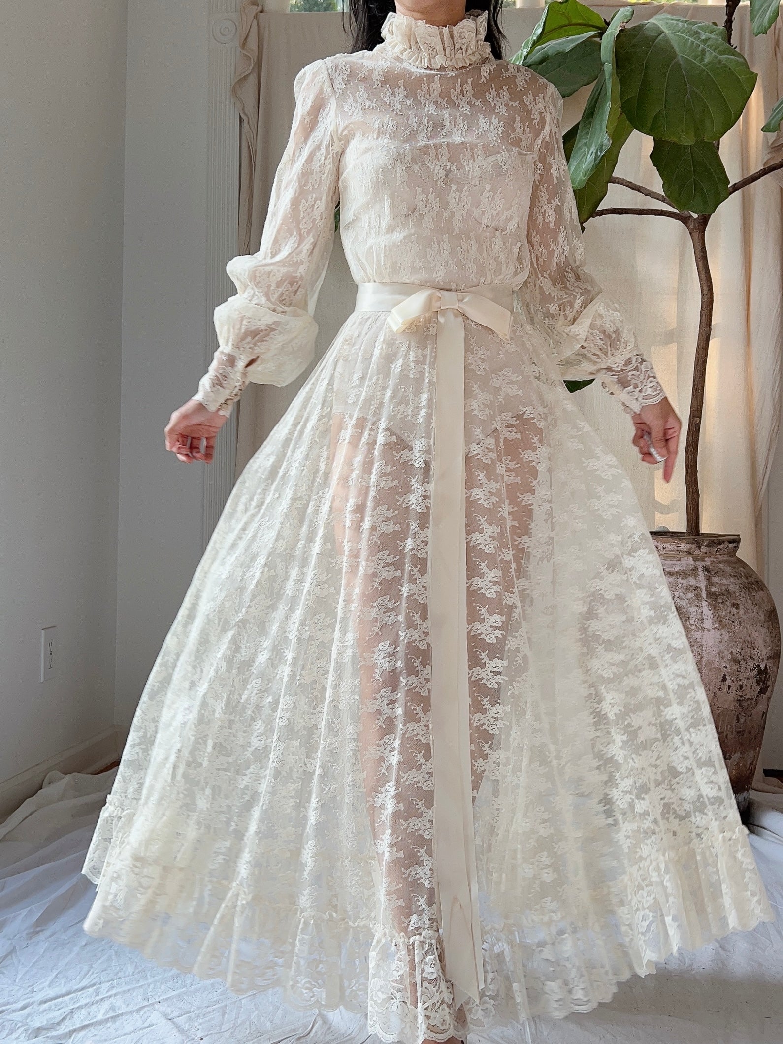 high neckline lace dress Vintage High Neck Lace Dress - S