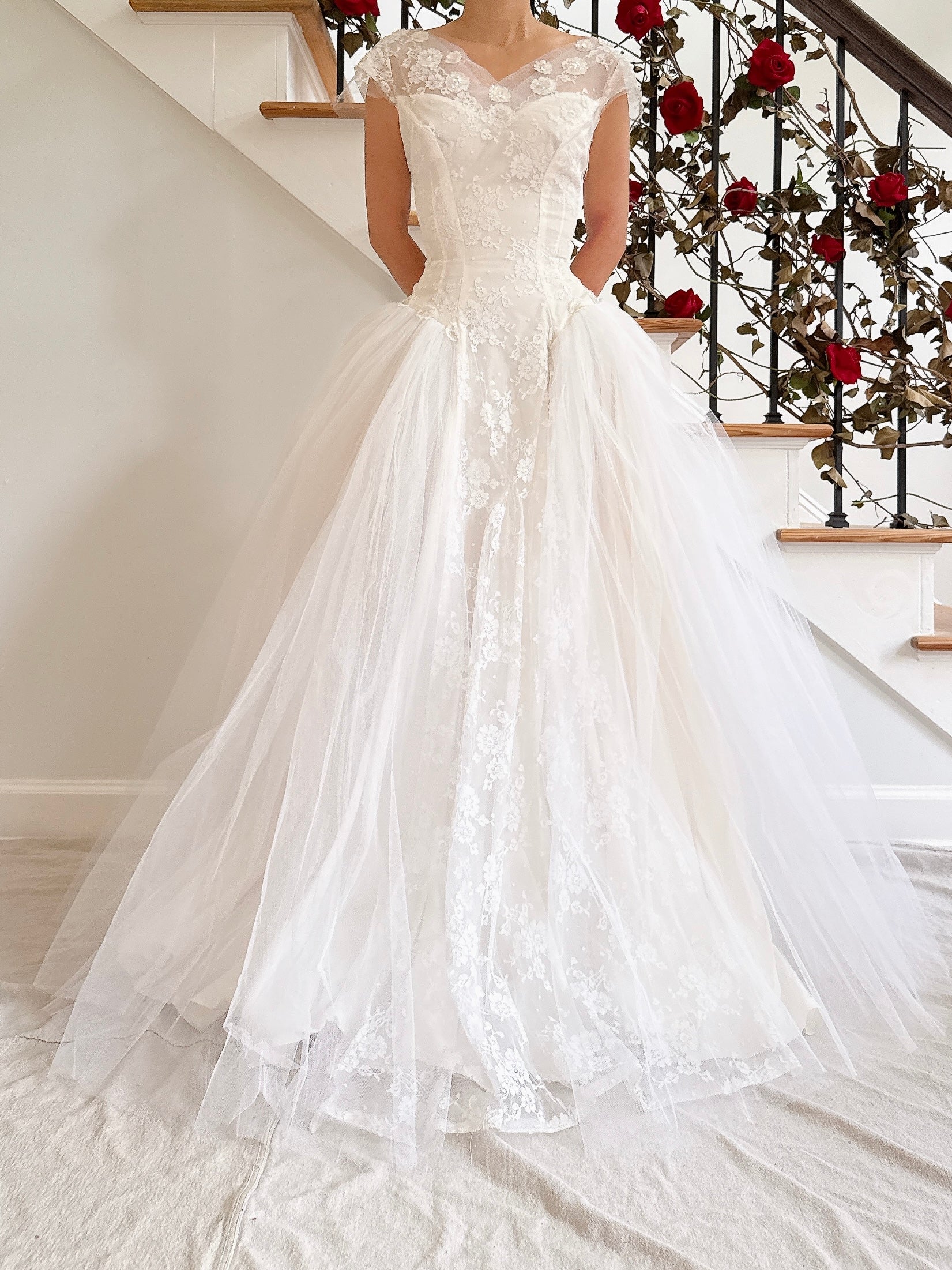 1950s Tulle and Lace Gown - XS
