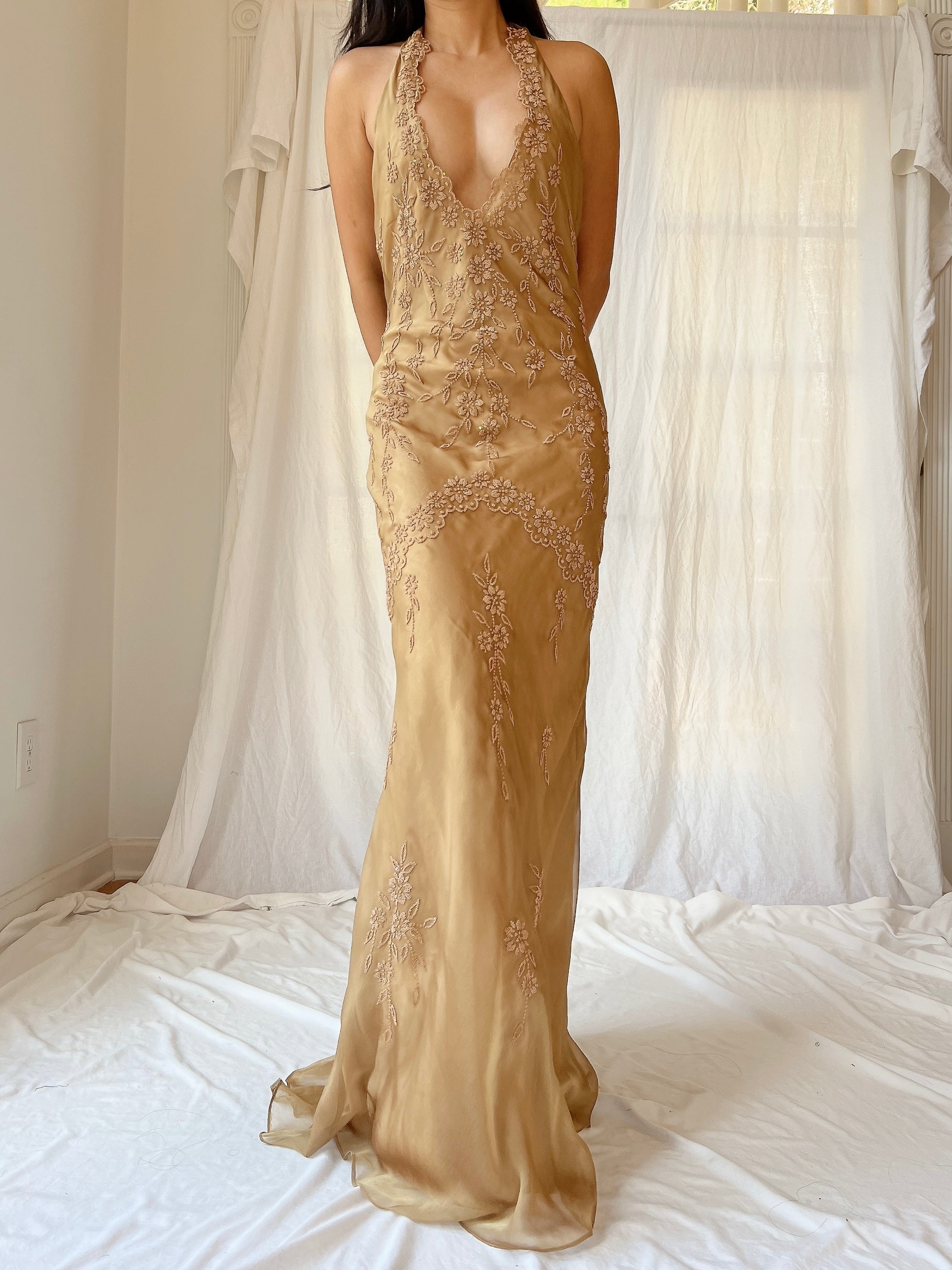 Vintage Gold Chiffon Dress - SM | G O S S A M E R Vintage Gold Chiffon Dress - SM | G O S S A M E R
