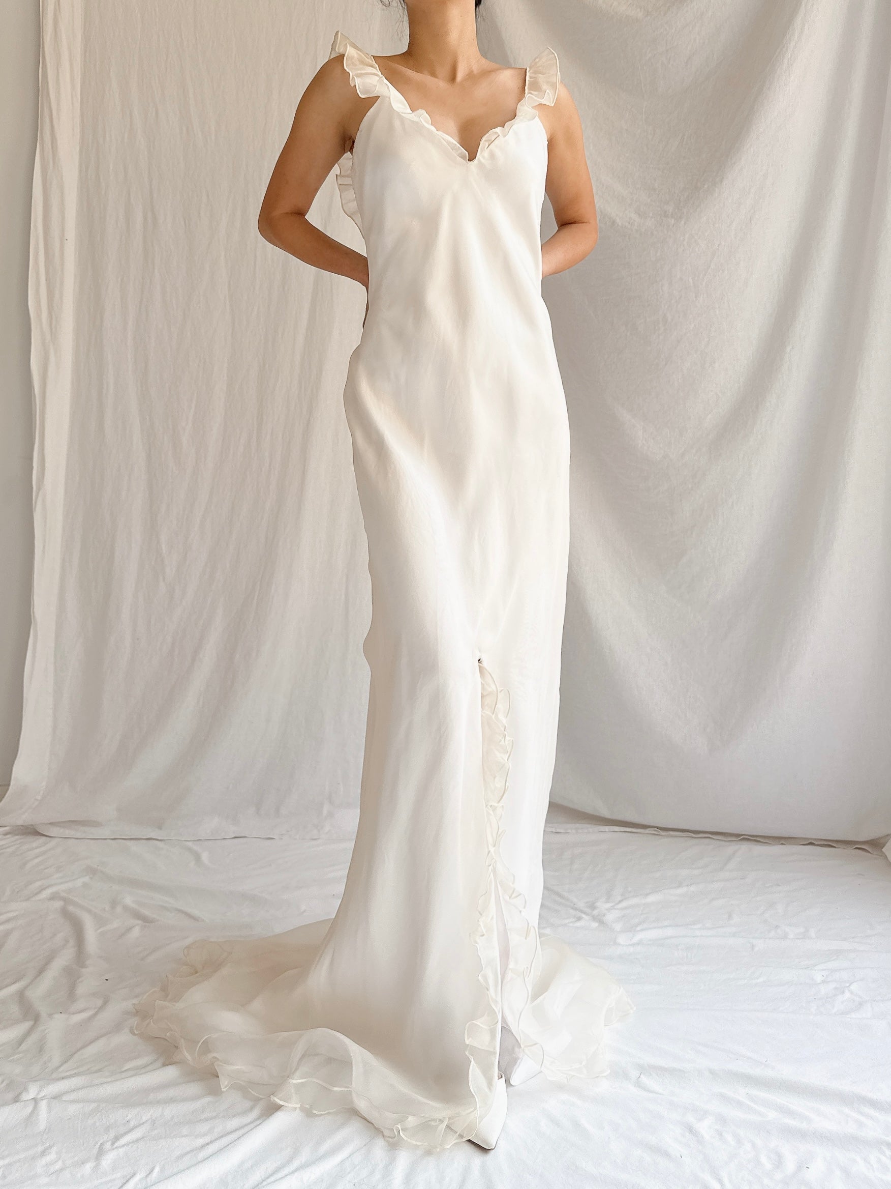 1990s Amy Michelson Silk Organza Gown with Veil - S/M