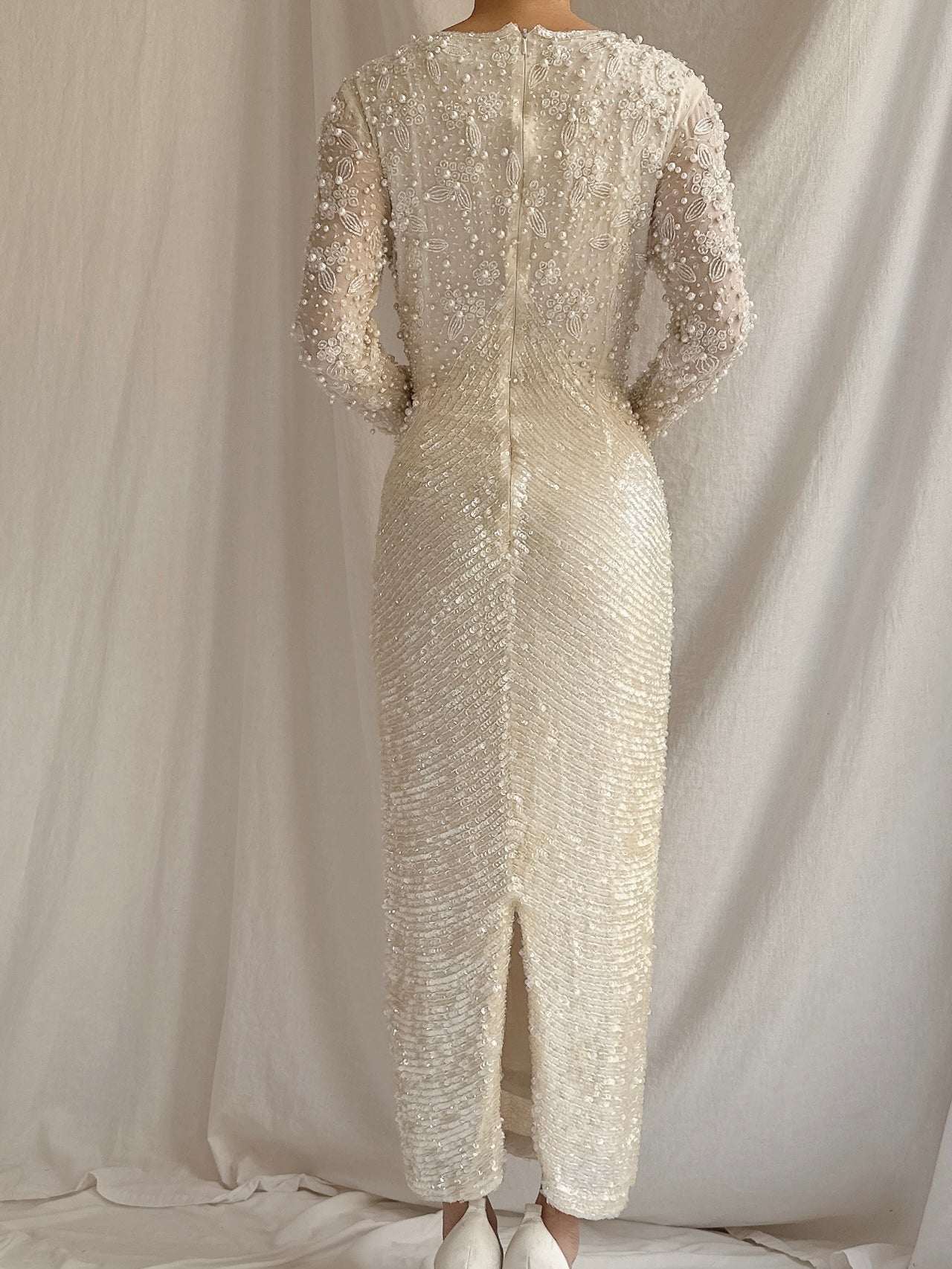Vintage I. Magnin Silk Beaded Dress - S