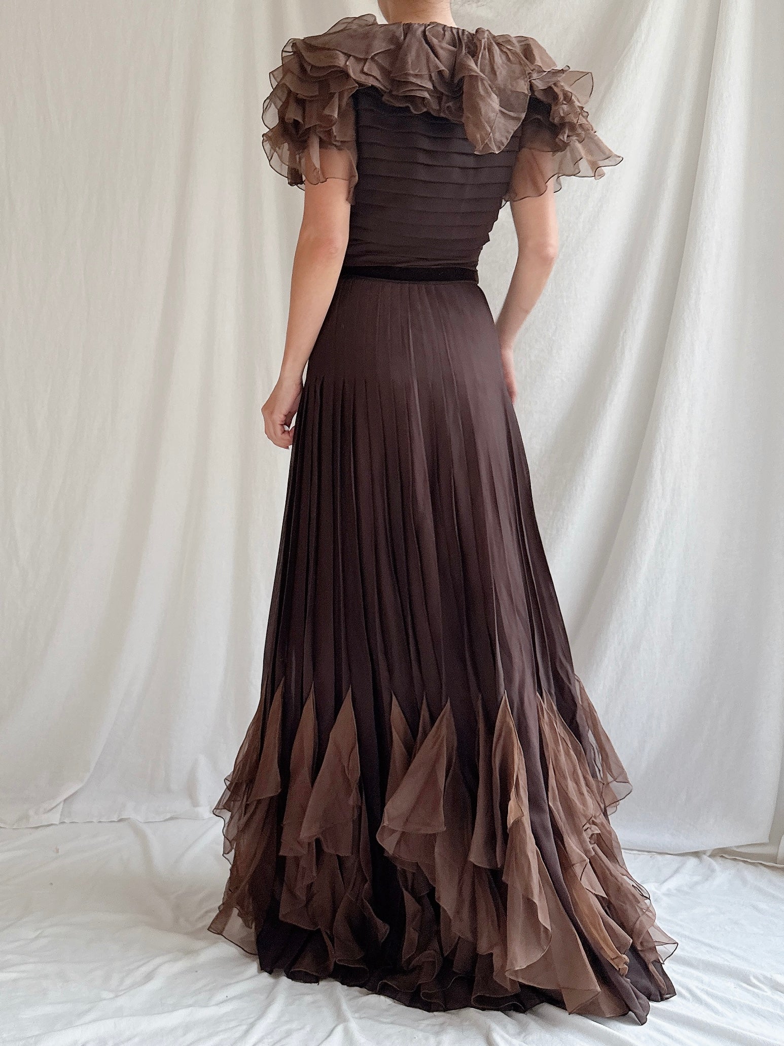 1960s Silk Chiffon and Organza Gown - S