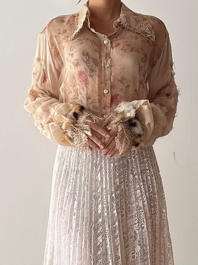Vintage Tricot Chic Silk Floral Top - L