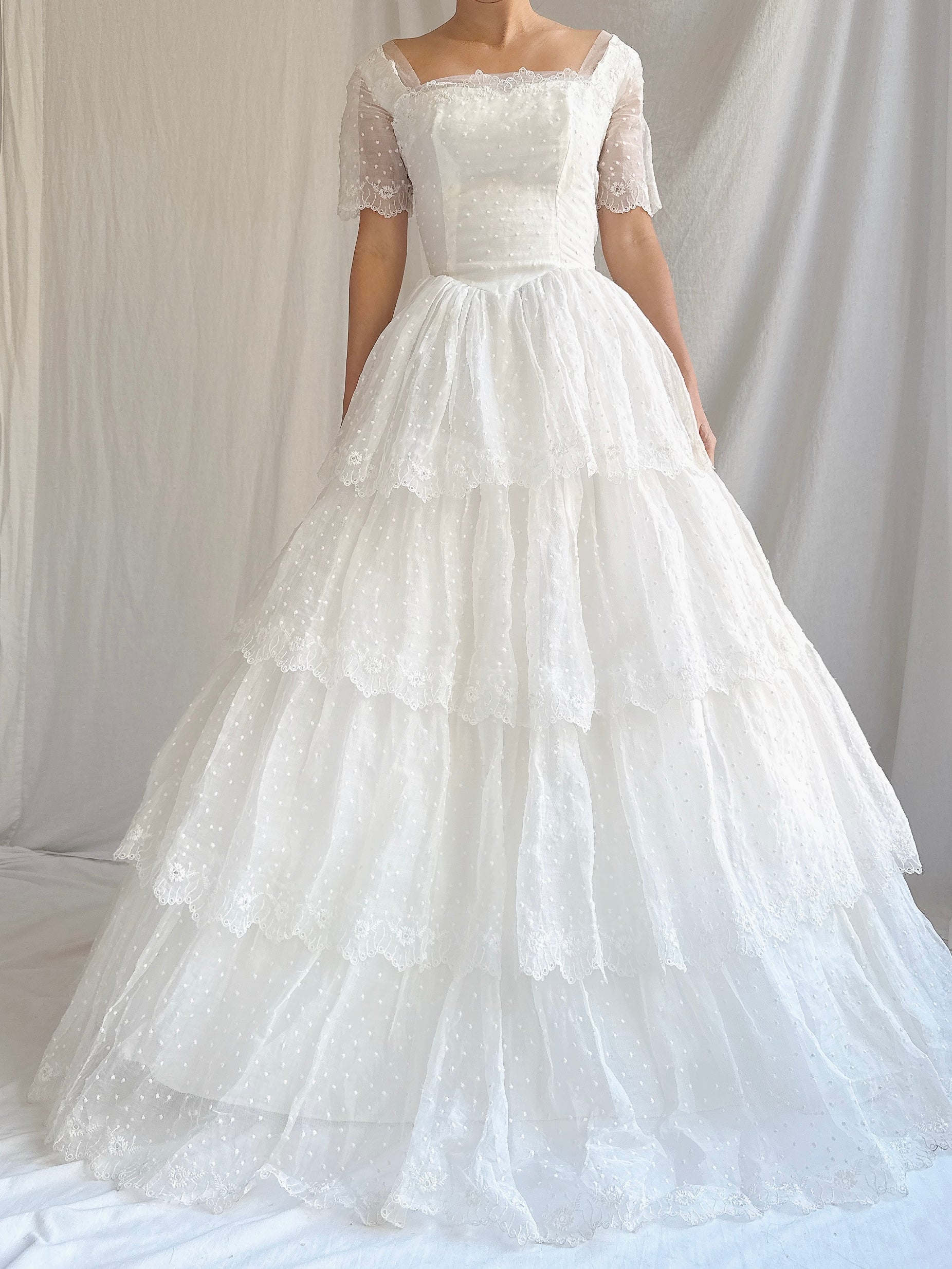 1950s Organdy Tiered Gown - XS