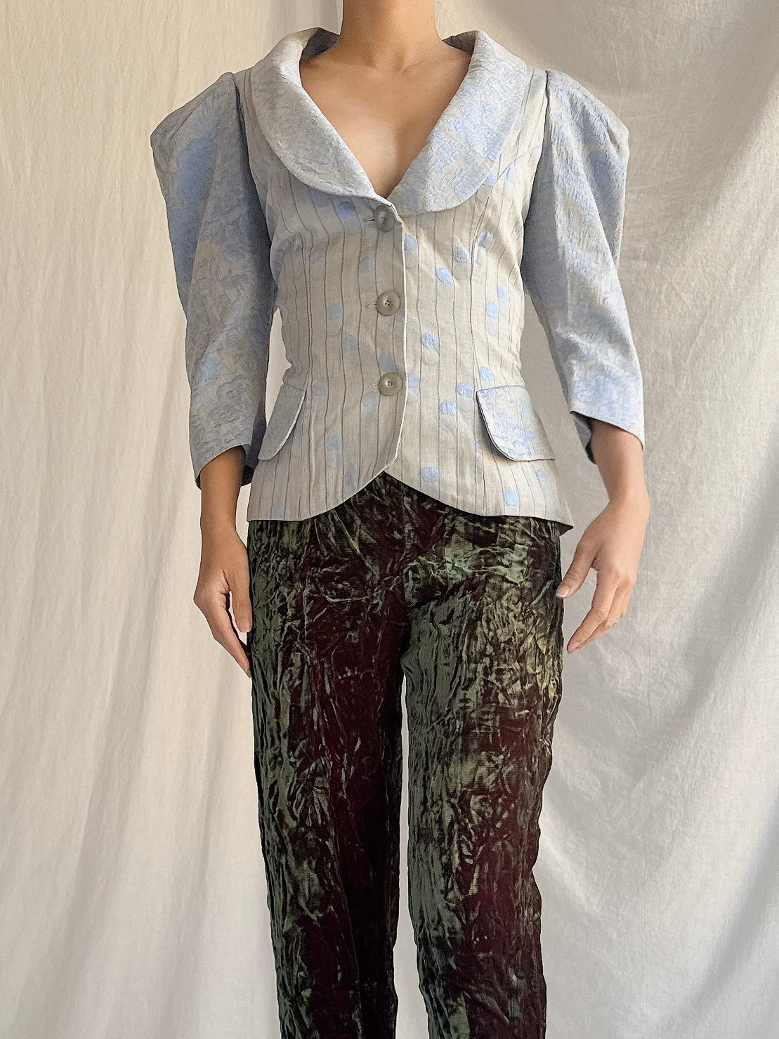 Vintage Blue Puff Sleeve Top - S