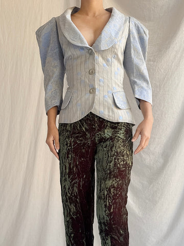 Vintage Blue Puff Sleeve Top - S