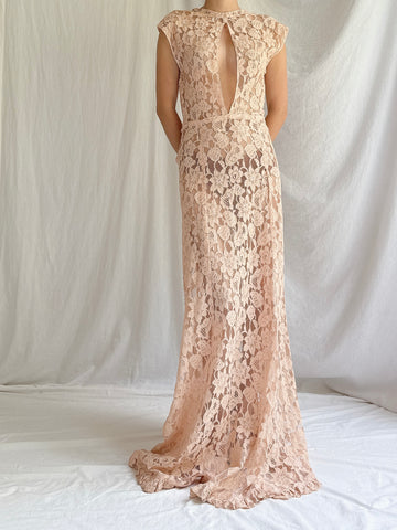 1930s Peach Lace Gown - XS/S