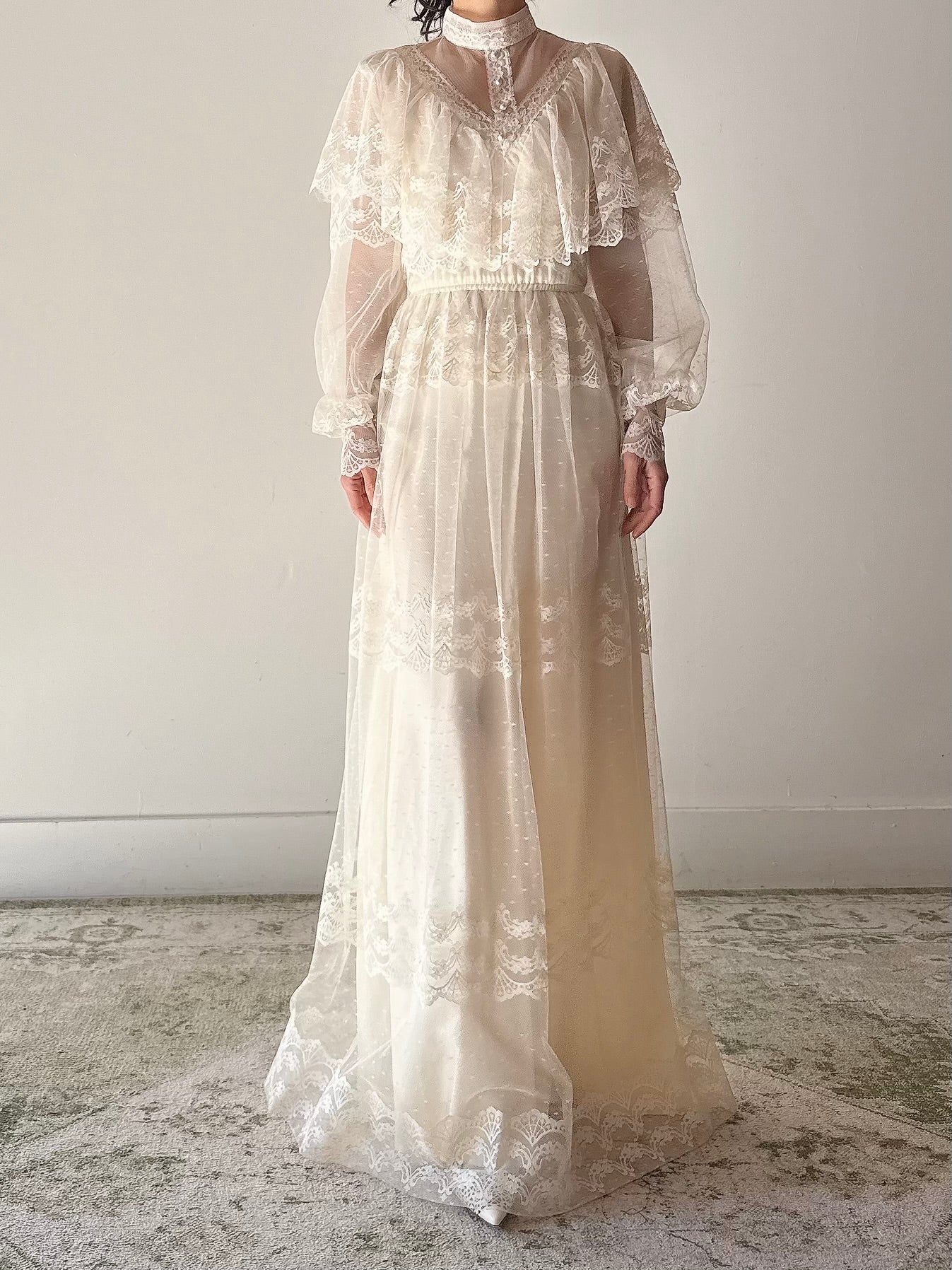 1980s Tulle Lace Dress - S