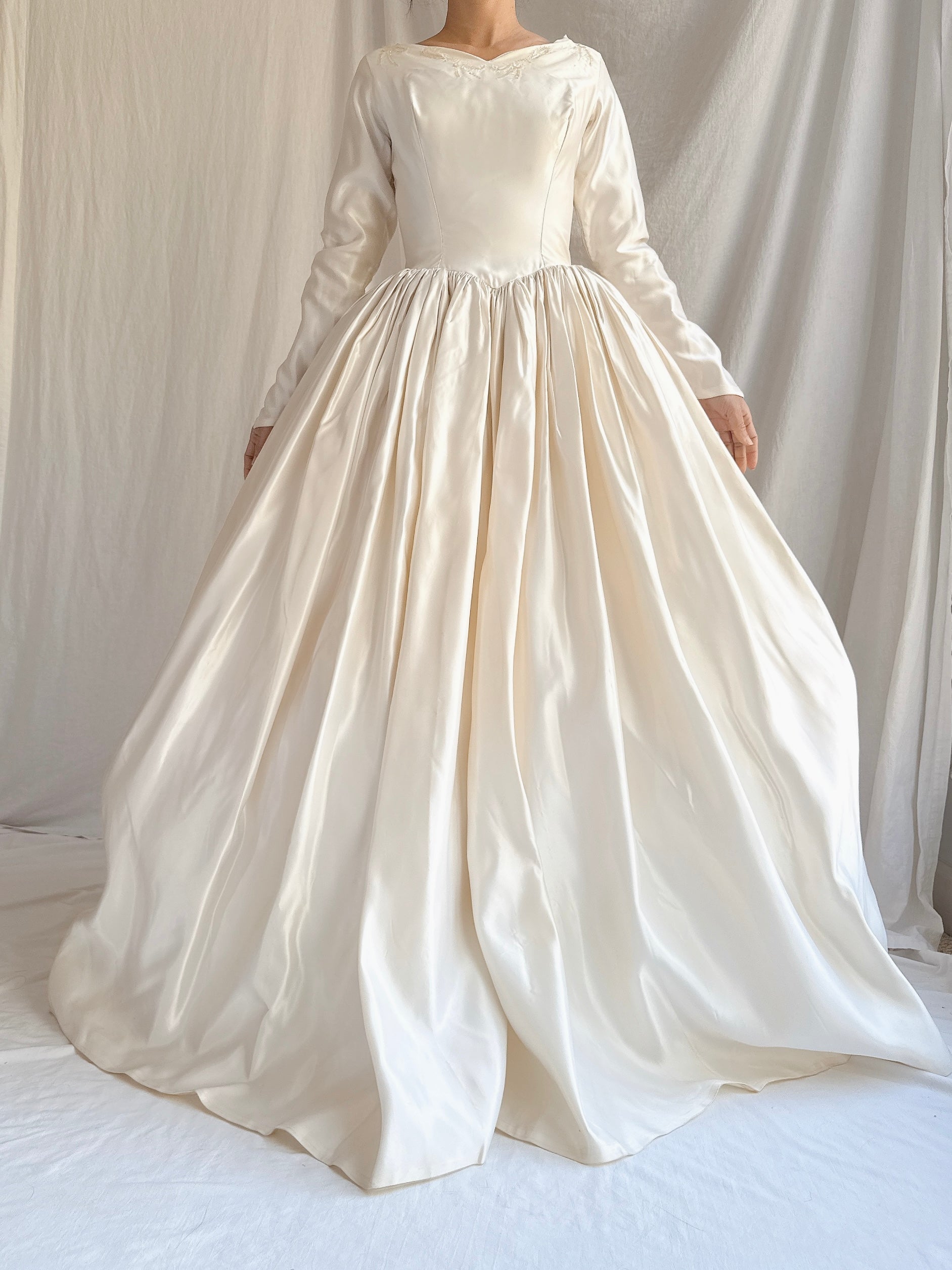 1950s Satin Long Sleeve Gown - XS