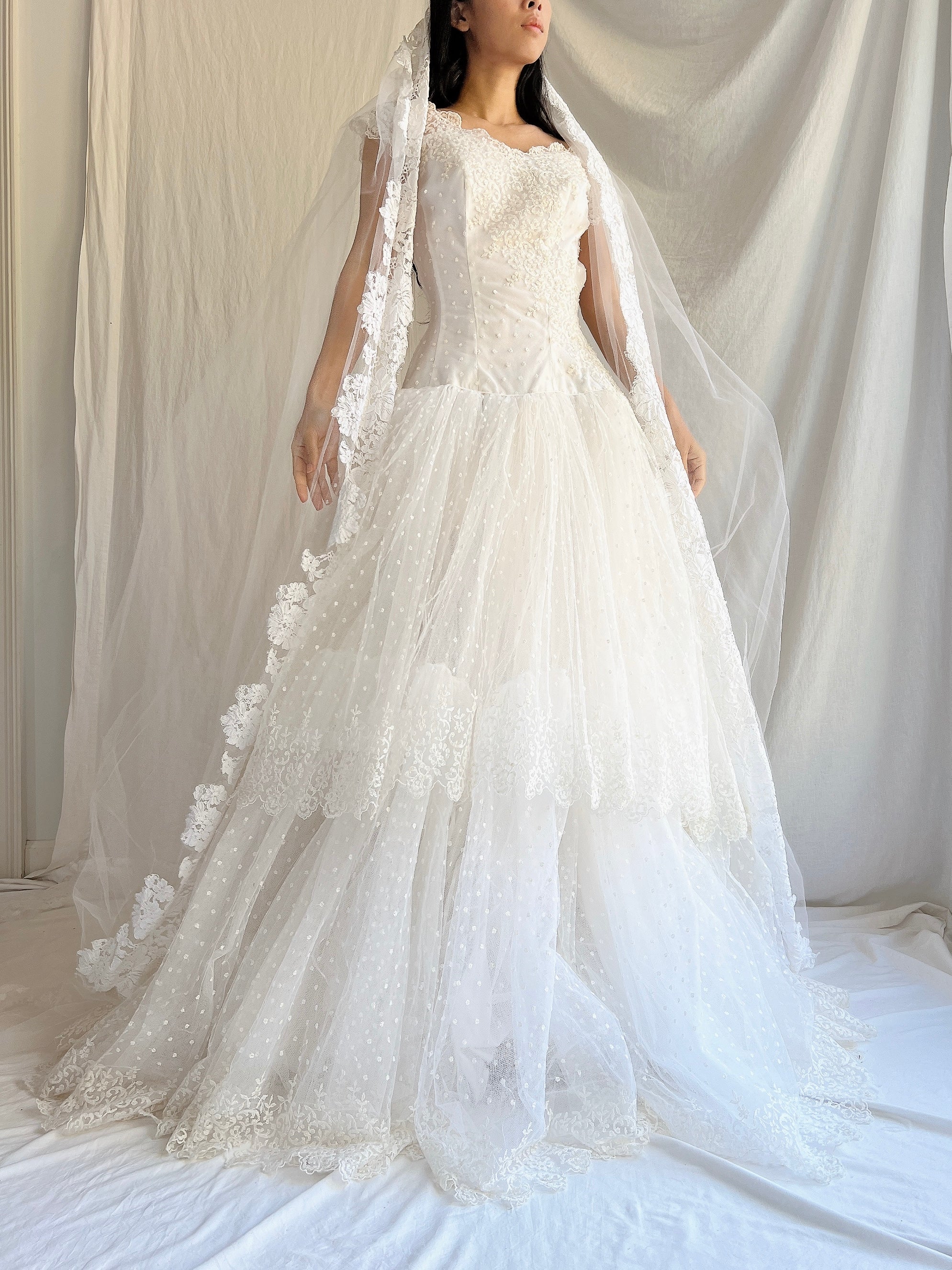 1950s Cathedral Alencon Double Tulle Veil