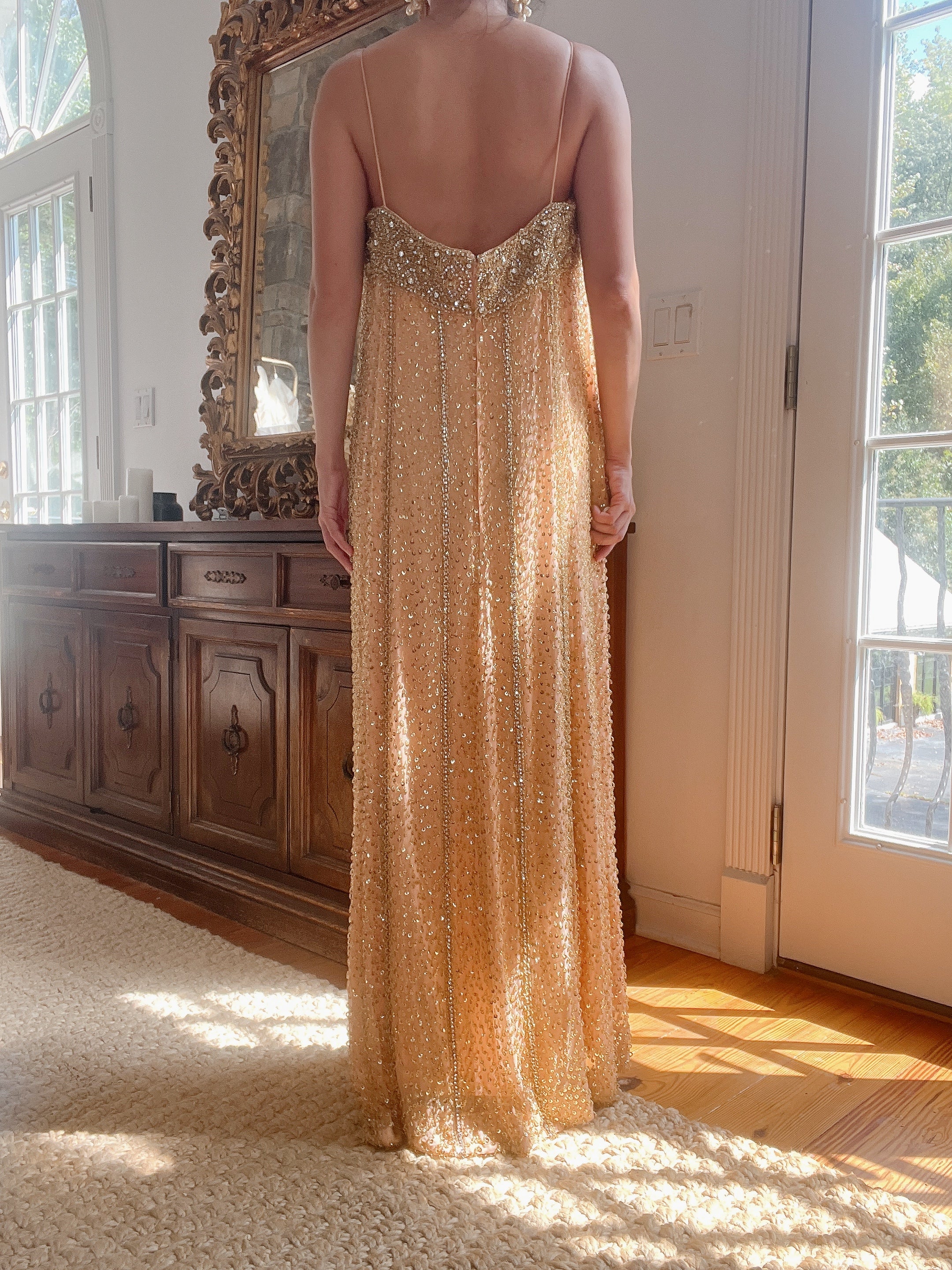 1960s Peach Beaded Gown & Cape - M/L | G O S S A M E R 1960s Peach Beaded Gown & Cape - M/L | G O S S A M E R