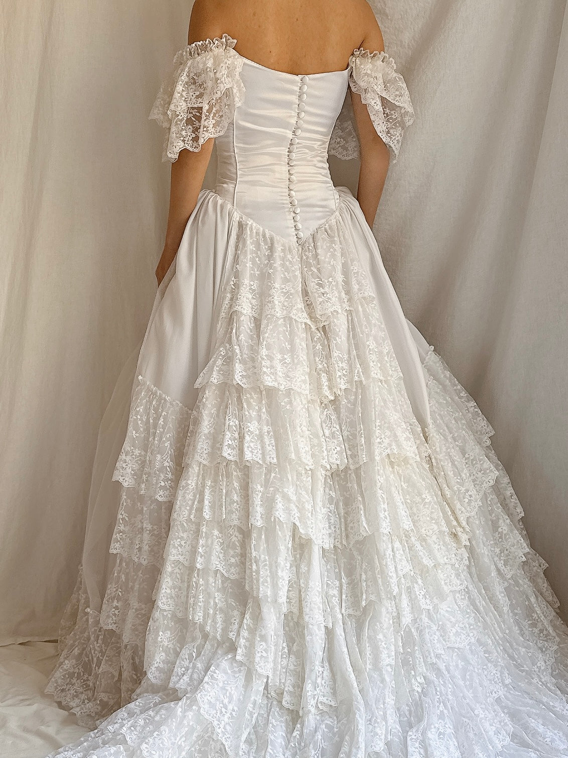 Vintage Tulle Off-the-Shoulder Gown - S