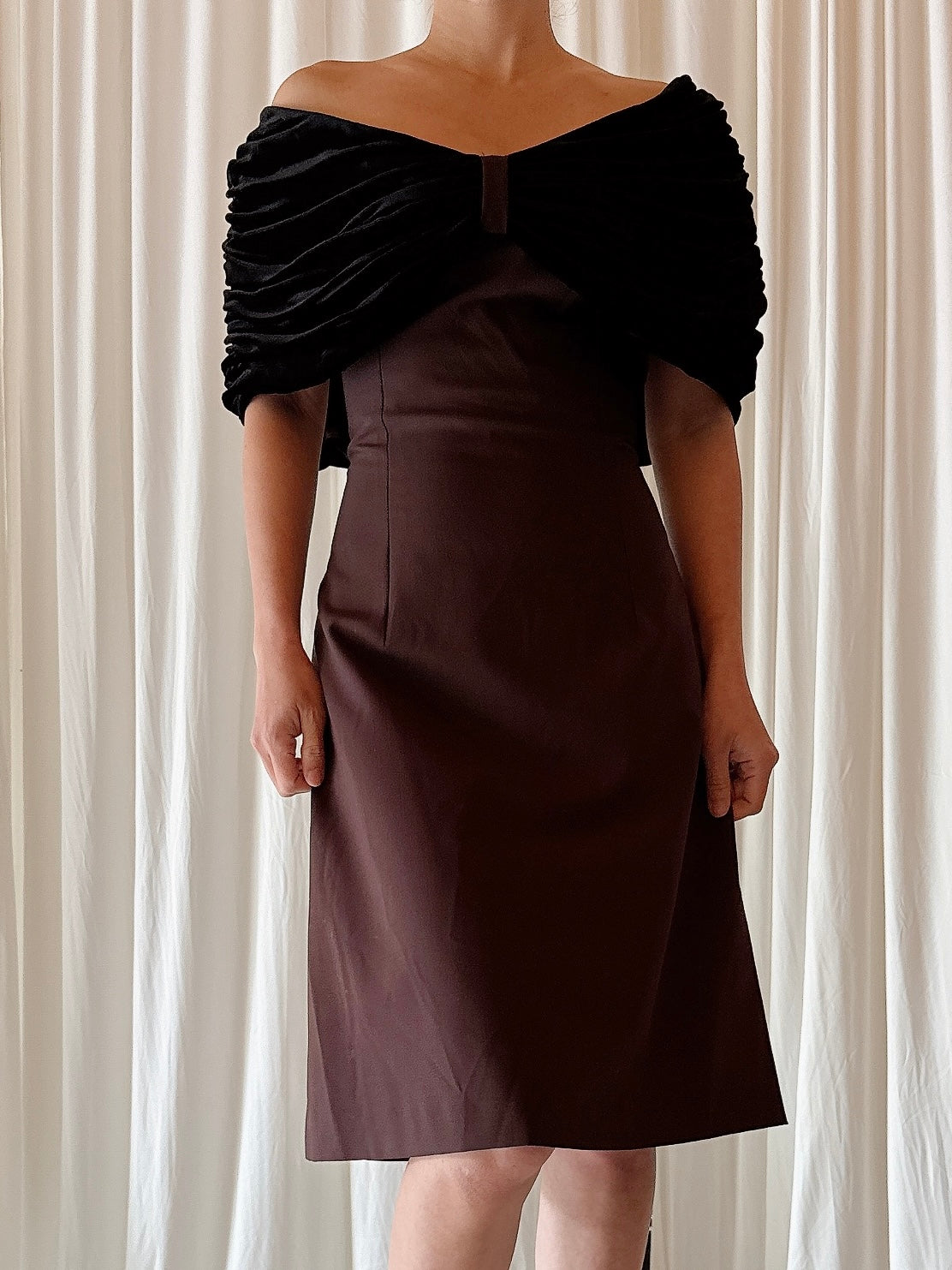 Vintage Cottonade Brown Short Dress - Size 36