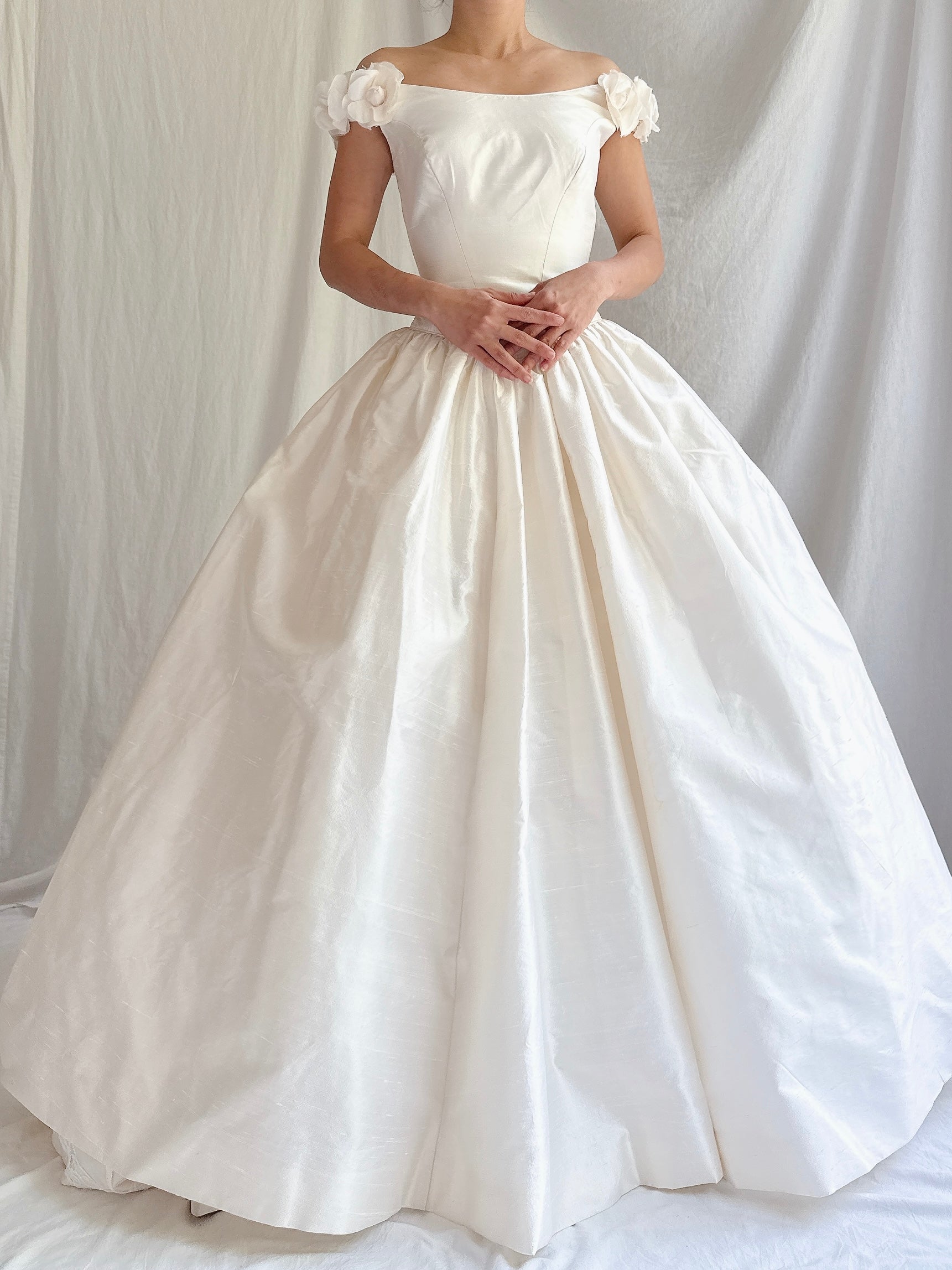1990s Silk Flower Embellished Gown - XS