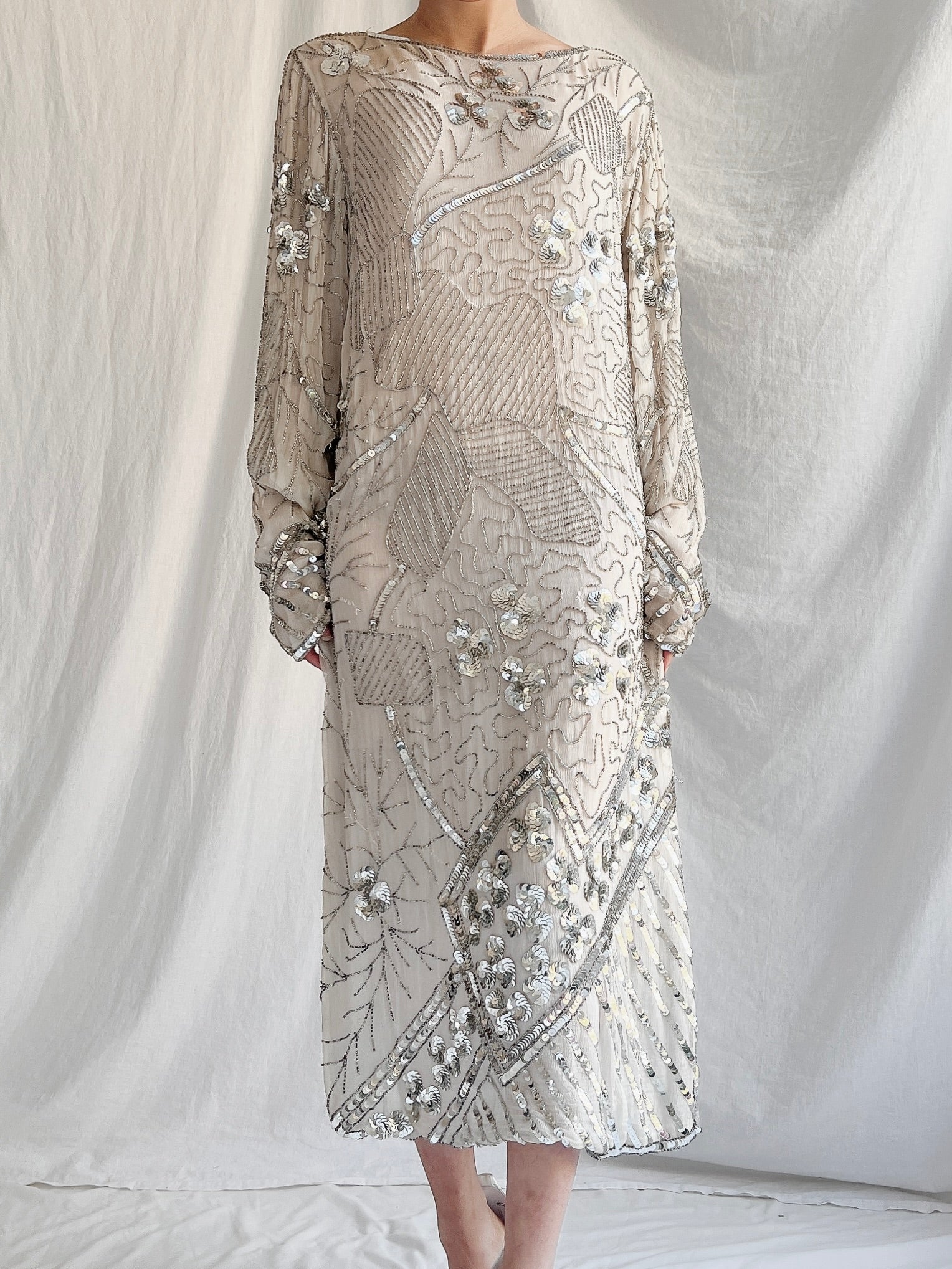 1980s Silk Sequins Dress - M