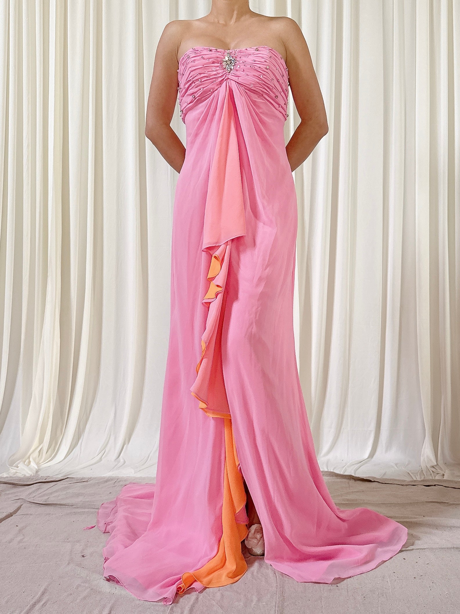 Vintage Bellville Sassoon Pink Orange Dress - L/10