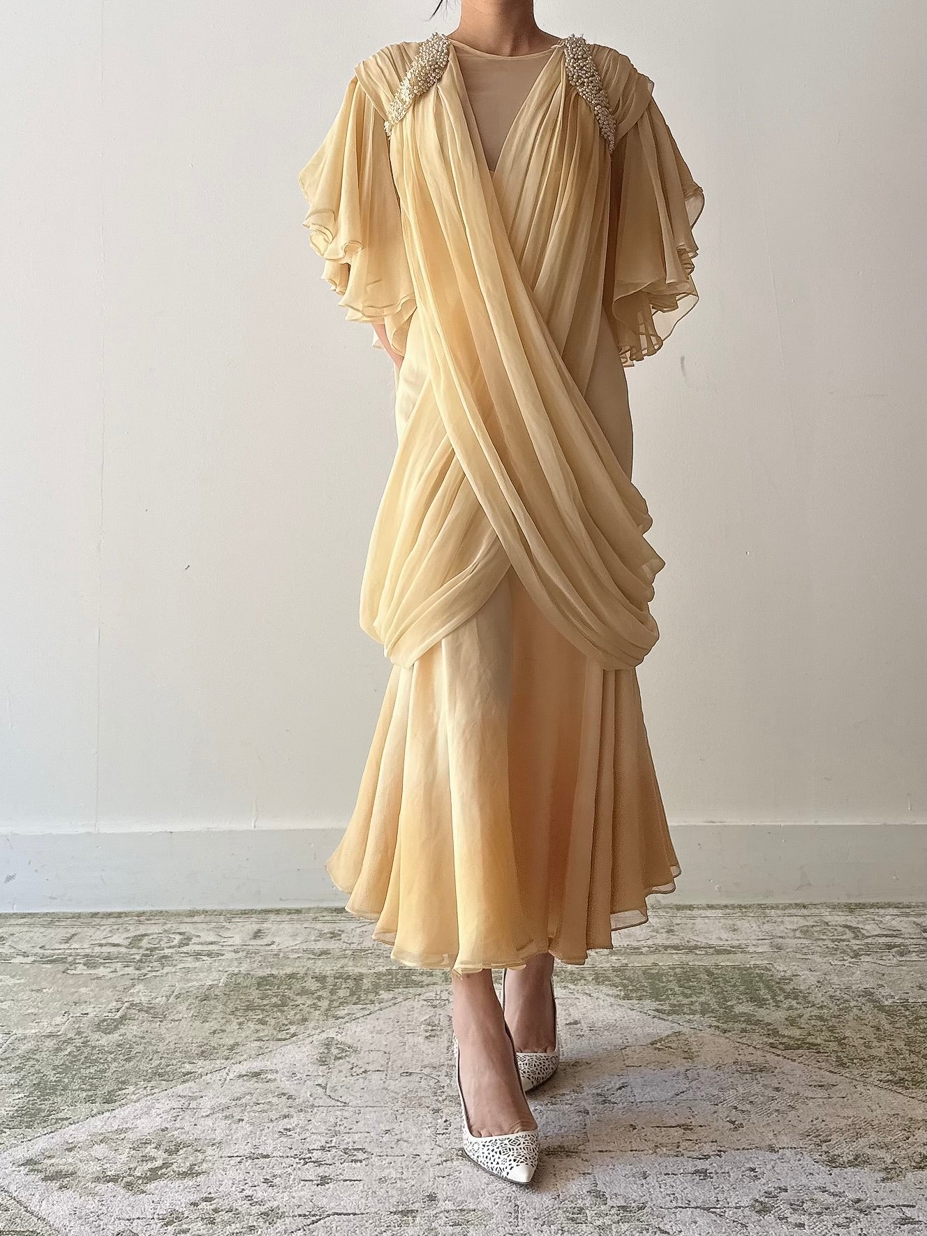 Vintage Marinelli Chiffon Draped Dress - M