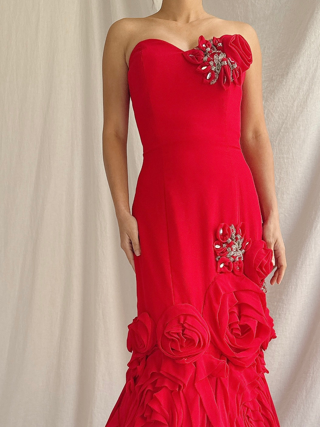 Vintage Red Chiffon Dress - S/4