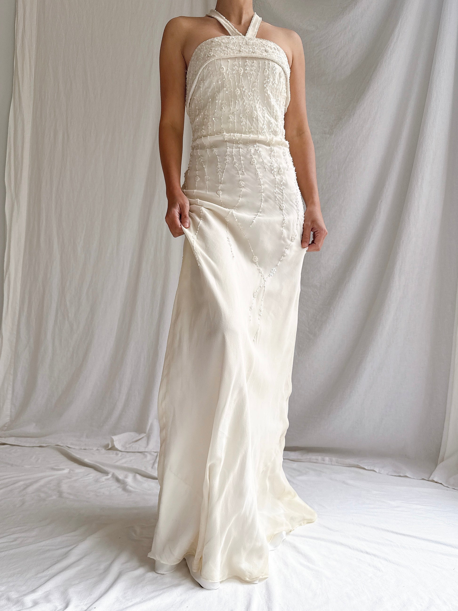 Vintage Silk Halter Dress - M