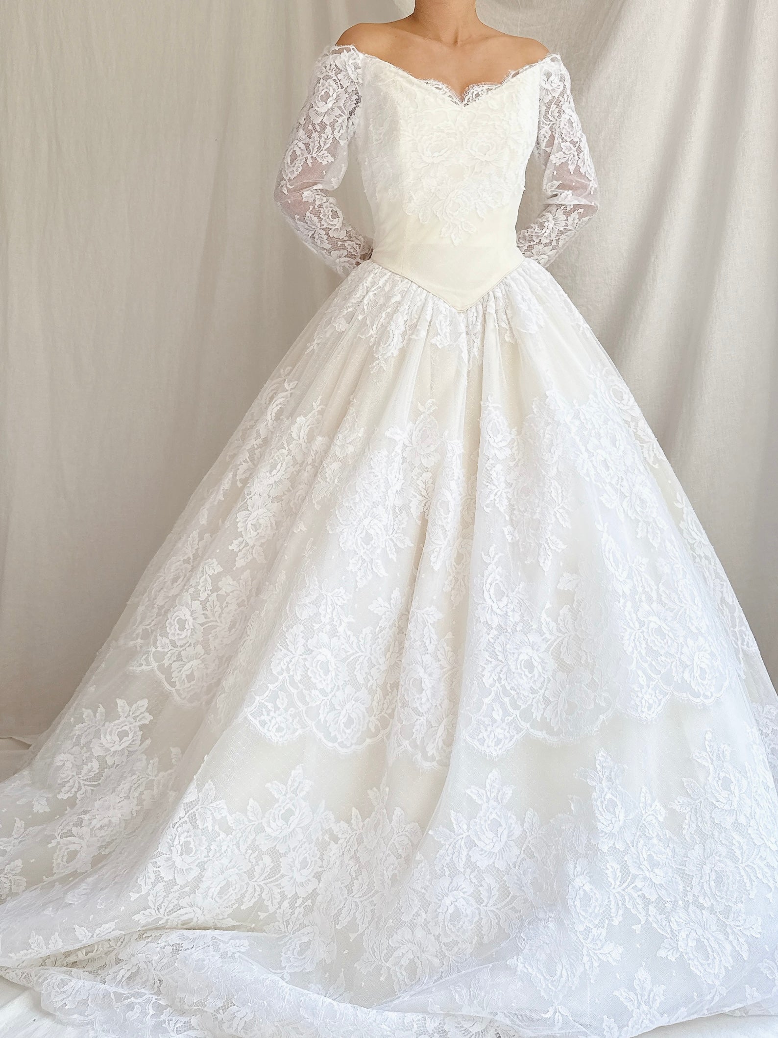 Vintage Lazaro Lace Basque Waist Gown - S
