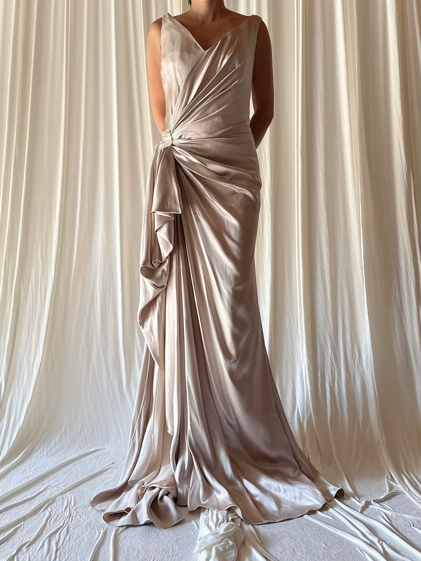 Vintage Silk Draped Gown - L