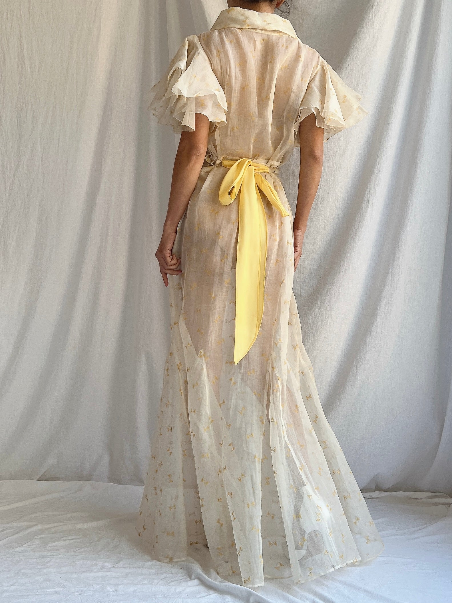 1930s Light Yellow Organdy Gown - XS