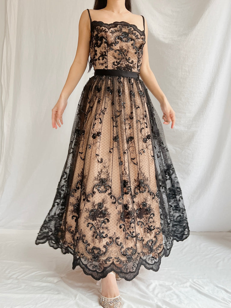 Vintage Nude and Black Lace Dress - S | G O S S A M E R Vintage Nude and Black Lace Dress - S | G O S S A M E R
