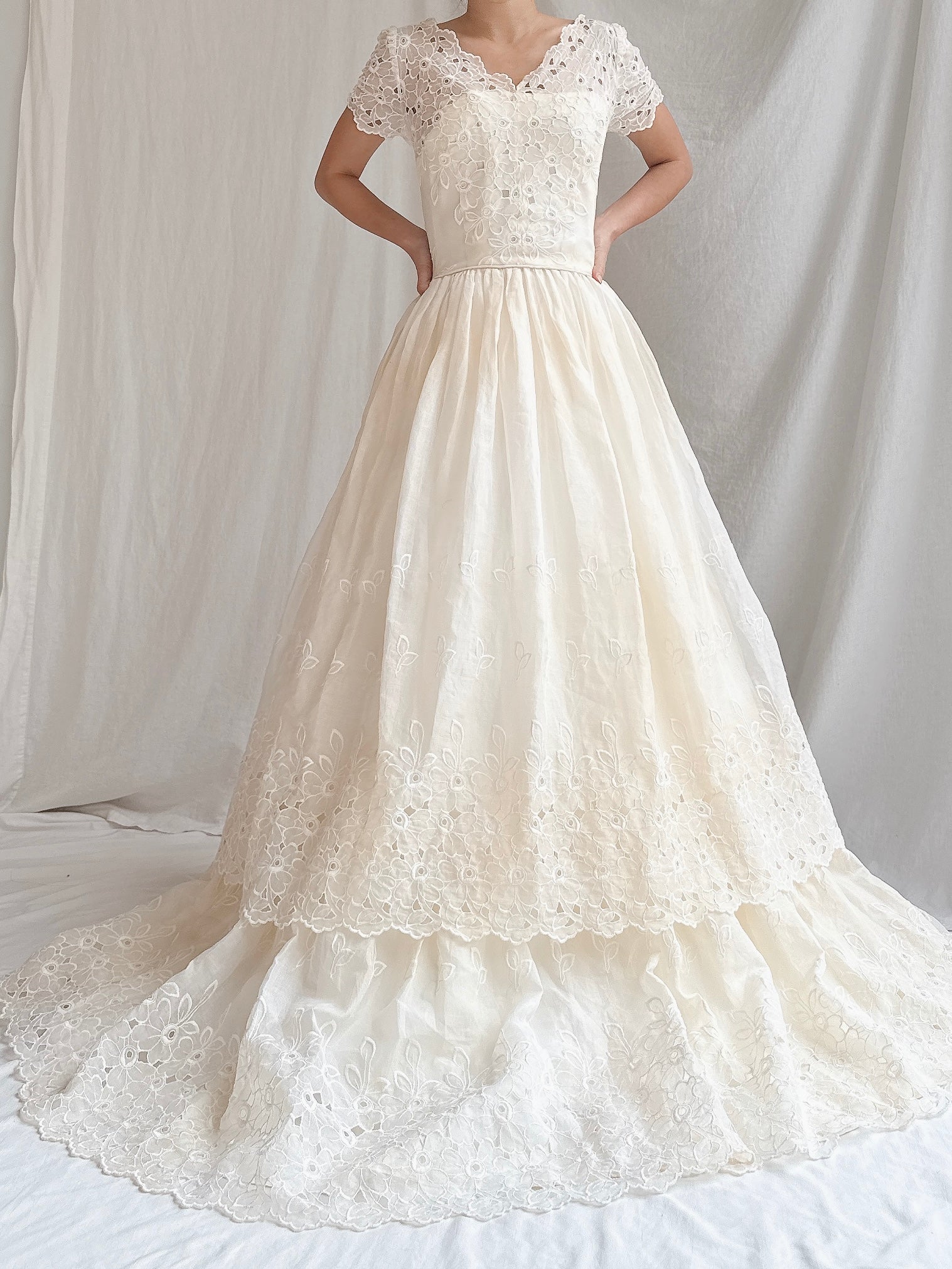 1950s Embroidered Organdy Dress - XS