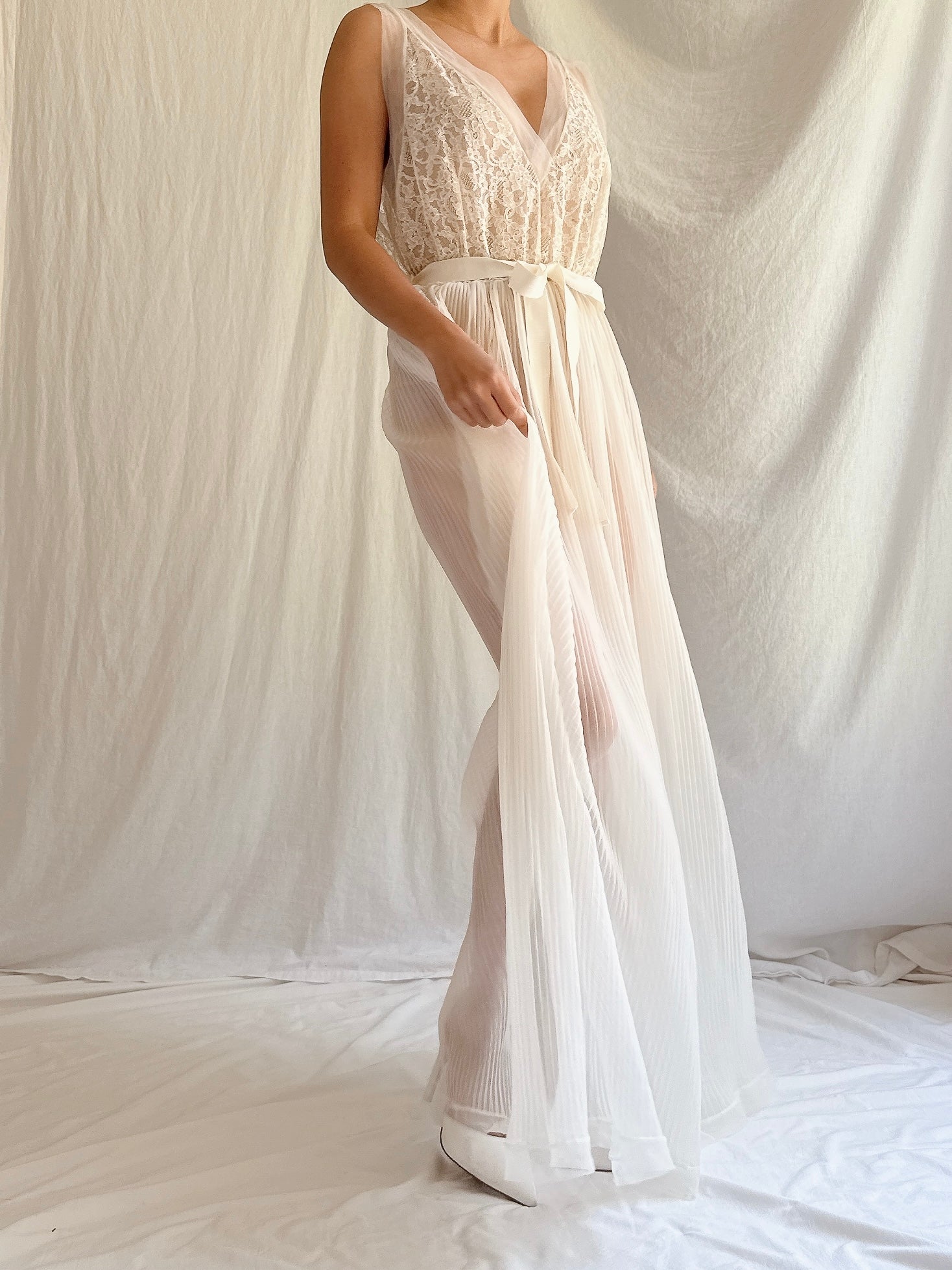 1960s Crystal Pleated Sheer Slip - S