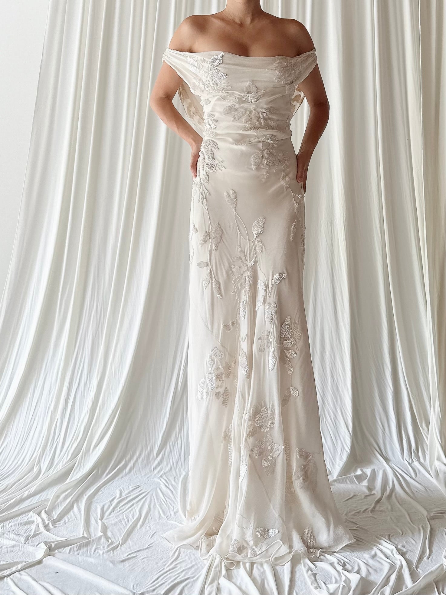 Vintage Silk Sequin Bias Cut Gown - M
