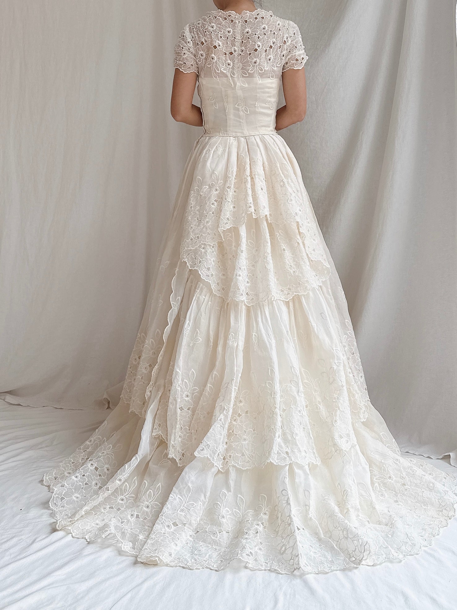 1950s Embroidered Organdy Dress - XS