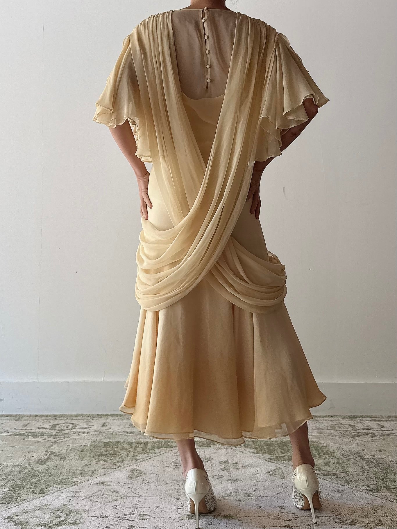 Vintage Marinelli Chiffon Draped Dress - M
