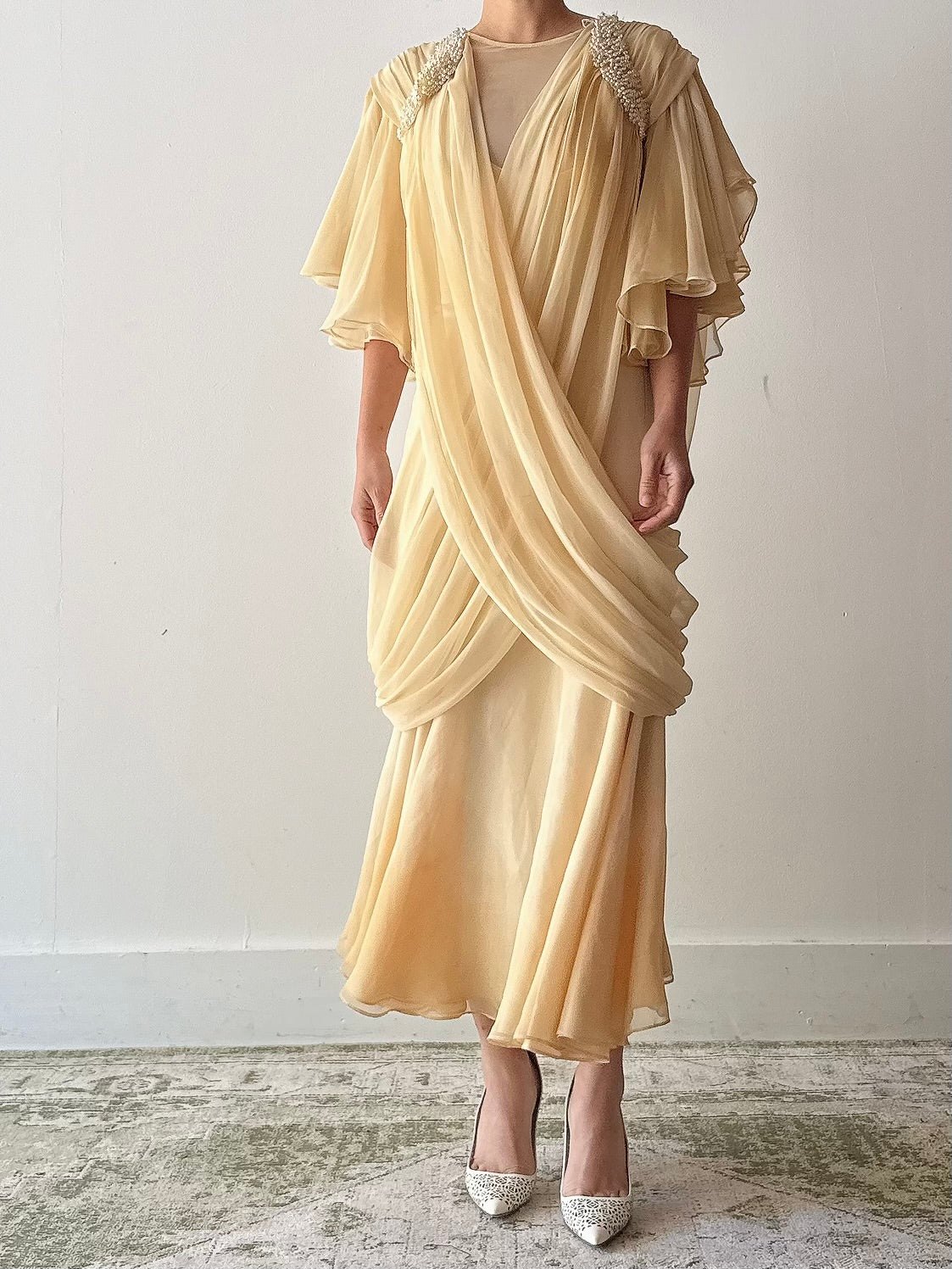 Vintage Marinelli Chiffon Draped Dress - M