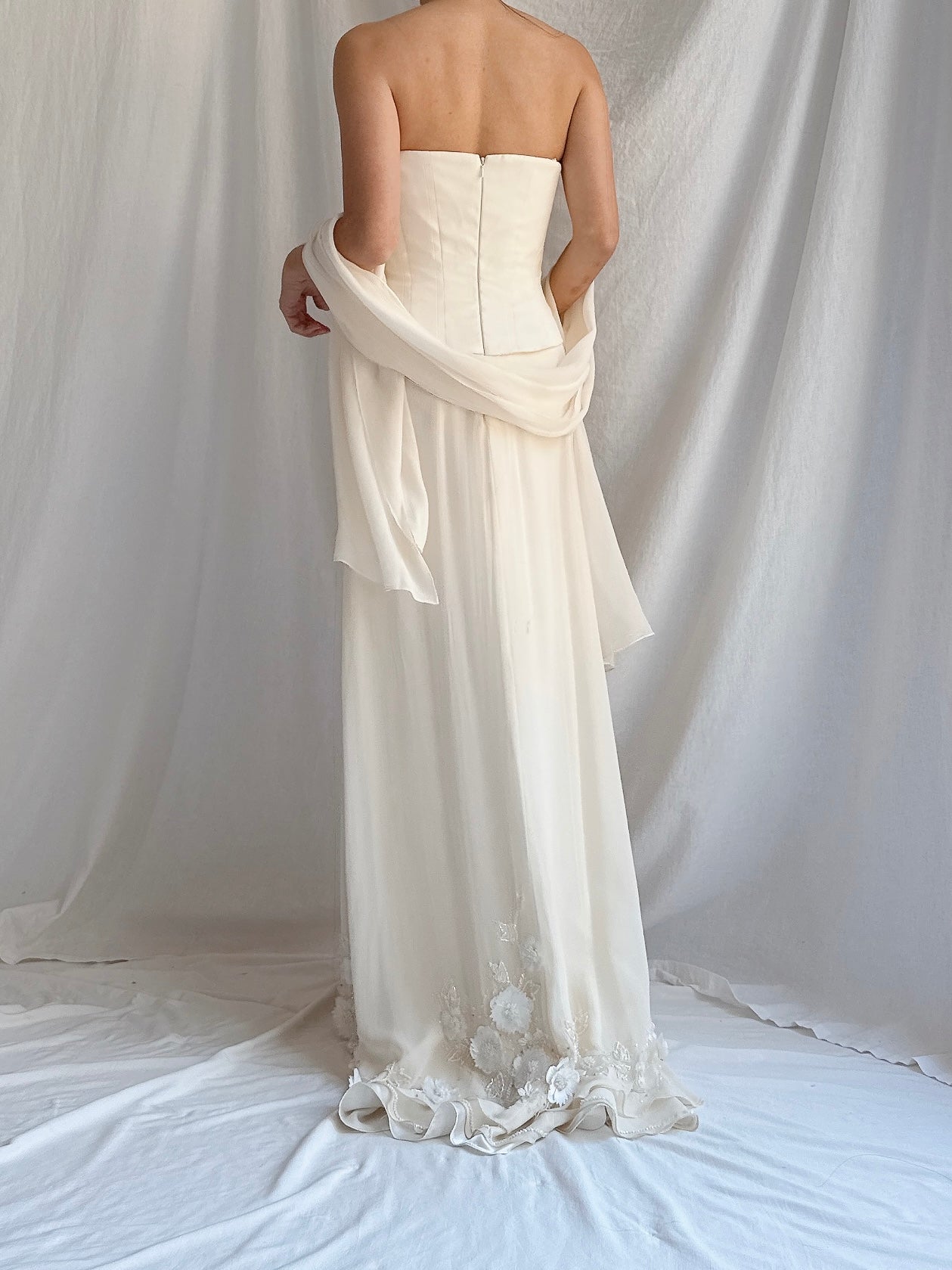 1990s Silk 3-Piece Floral Applique Set - S/4