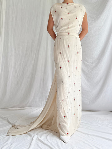 1930s Rayon Crystal Gown - S