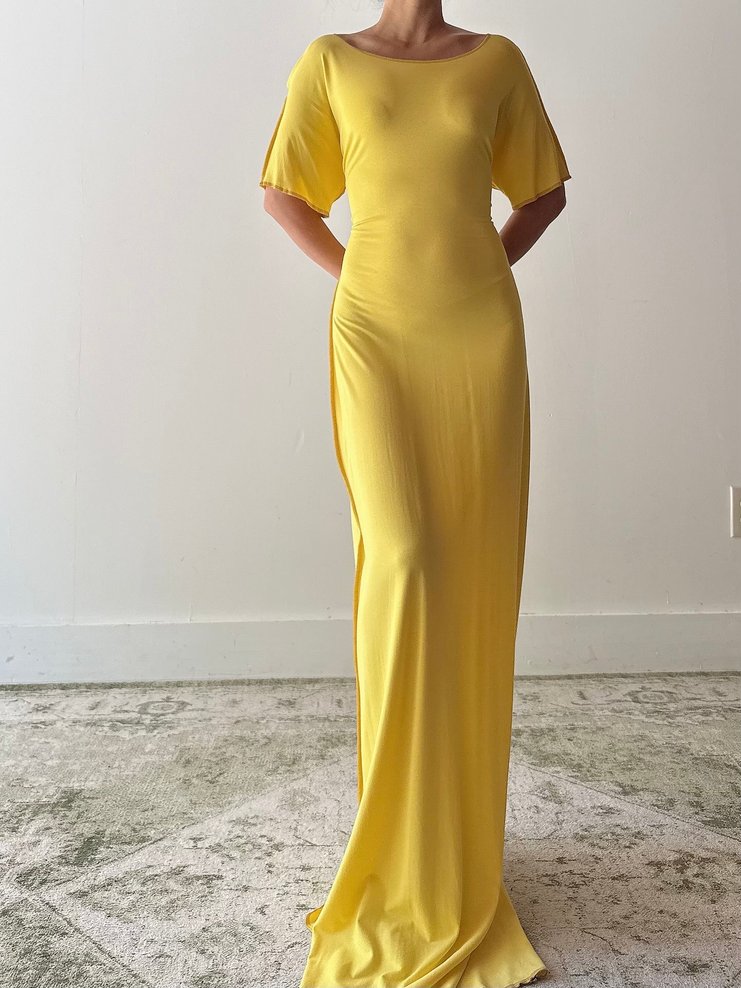 Vintage Benoit F. Yellow Stretchable T-Shirt Dress - M
