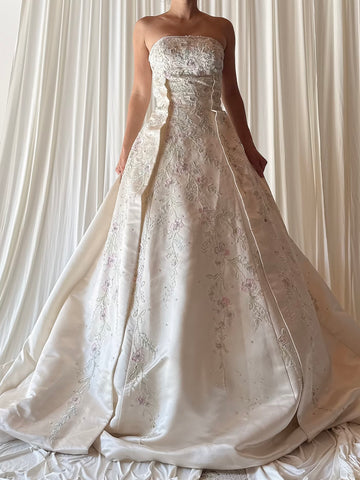 Vintage YSA Makino Silk Embroidered Gown - US 6