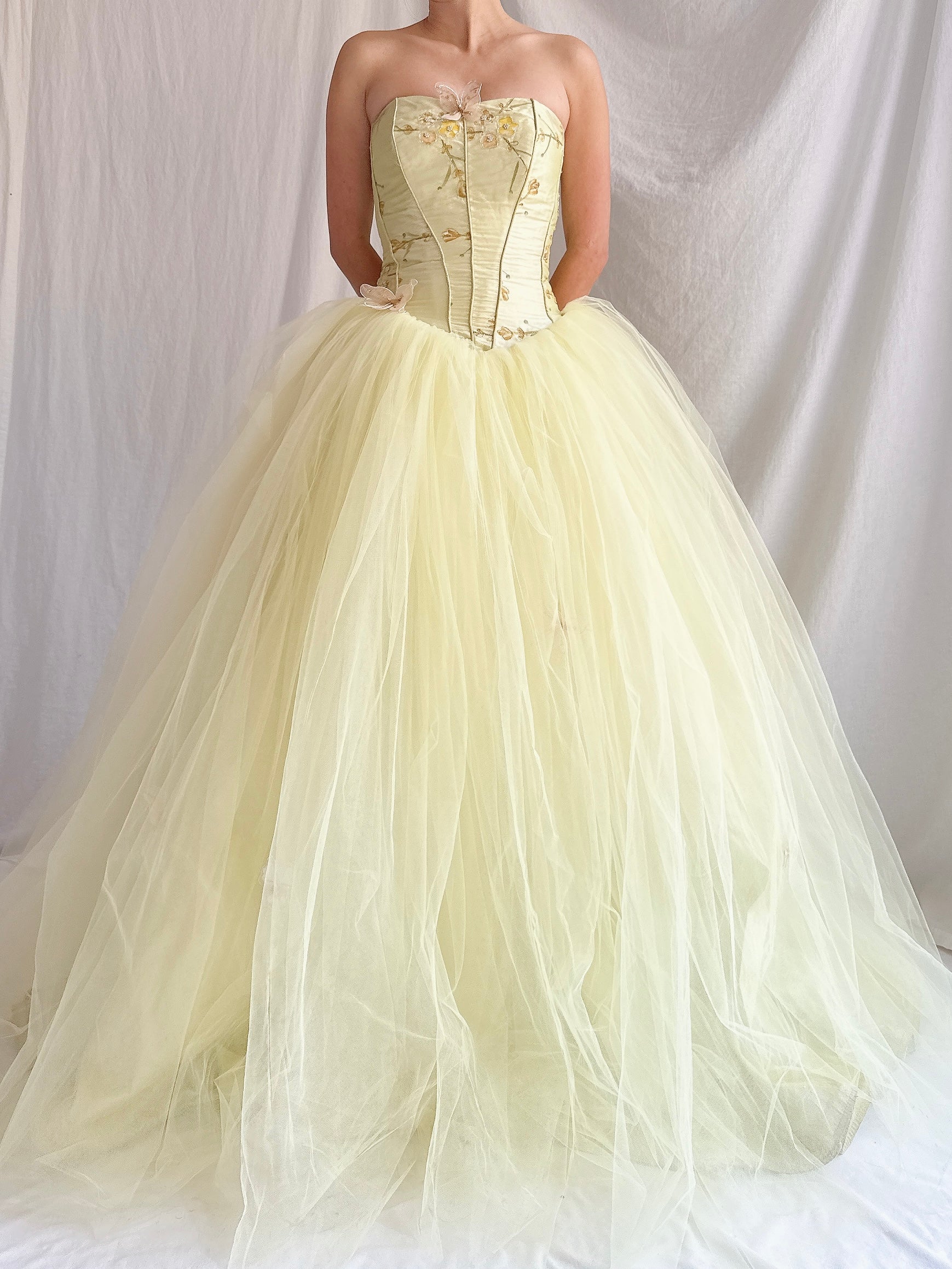 Vintage Raw Silk and Tulle Gown - XS-S