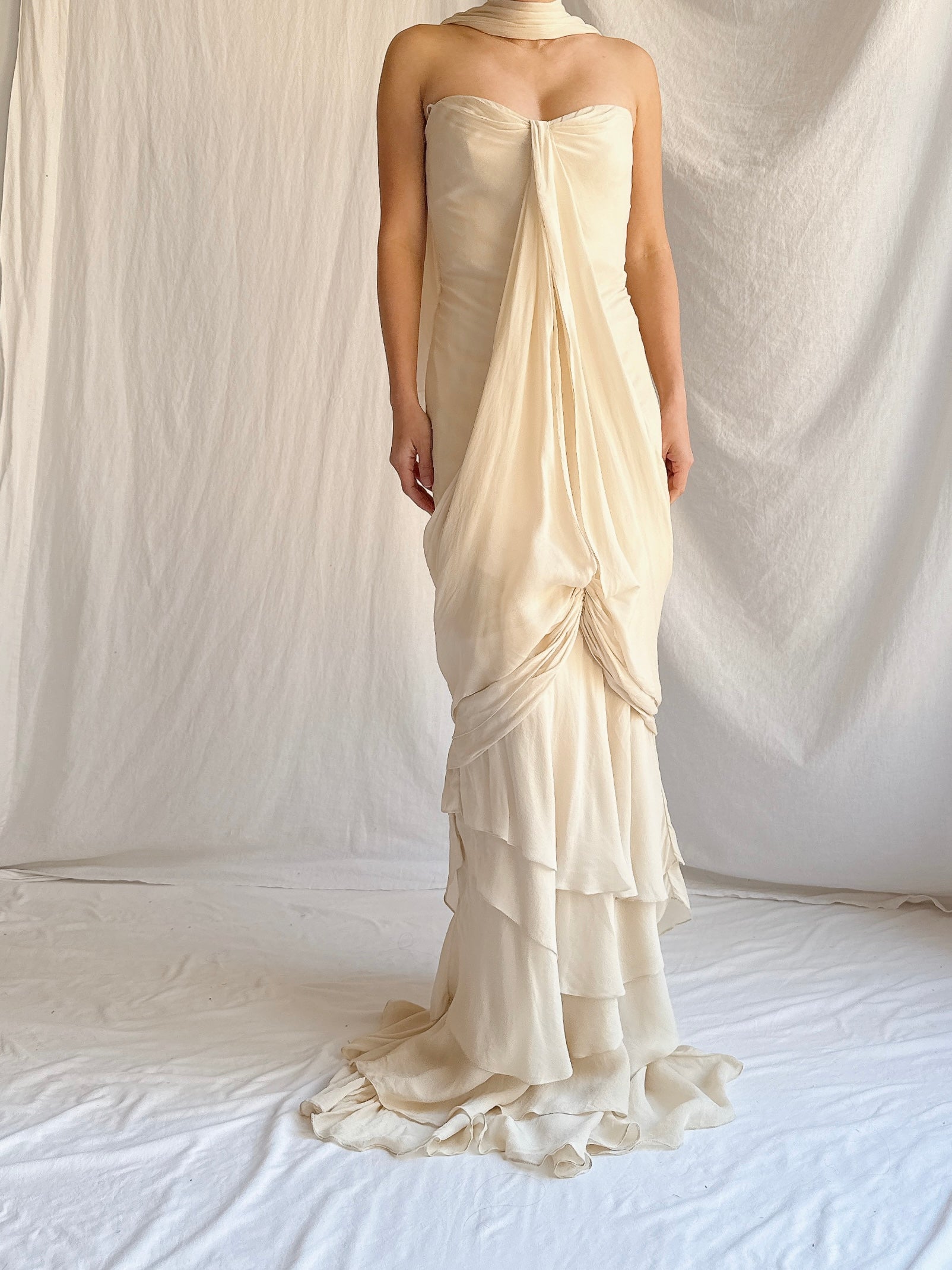 Vintage J Mendel Silk Draped Gown - S