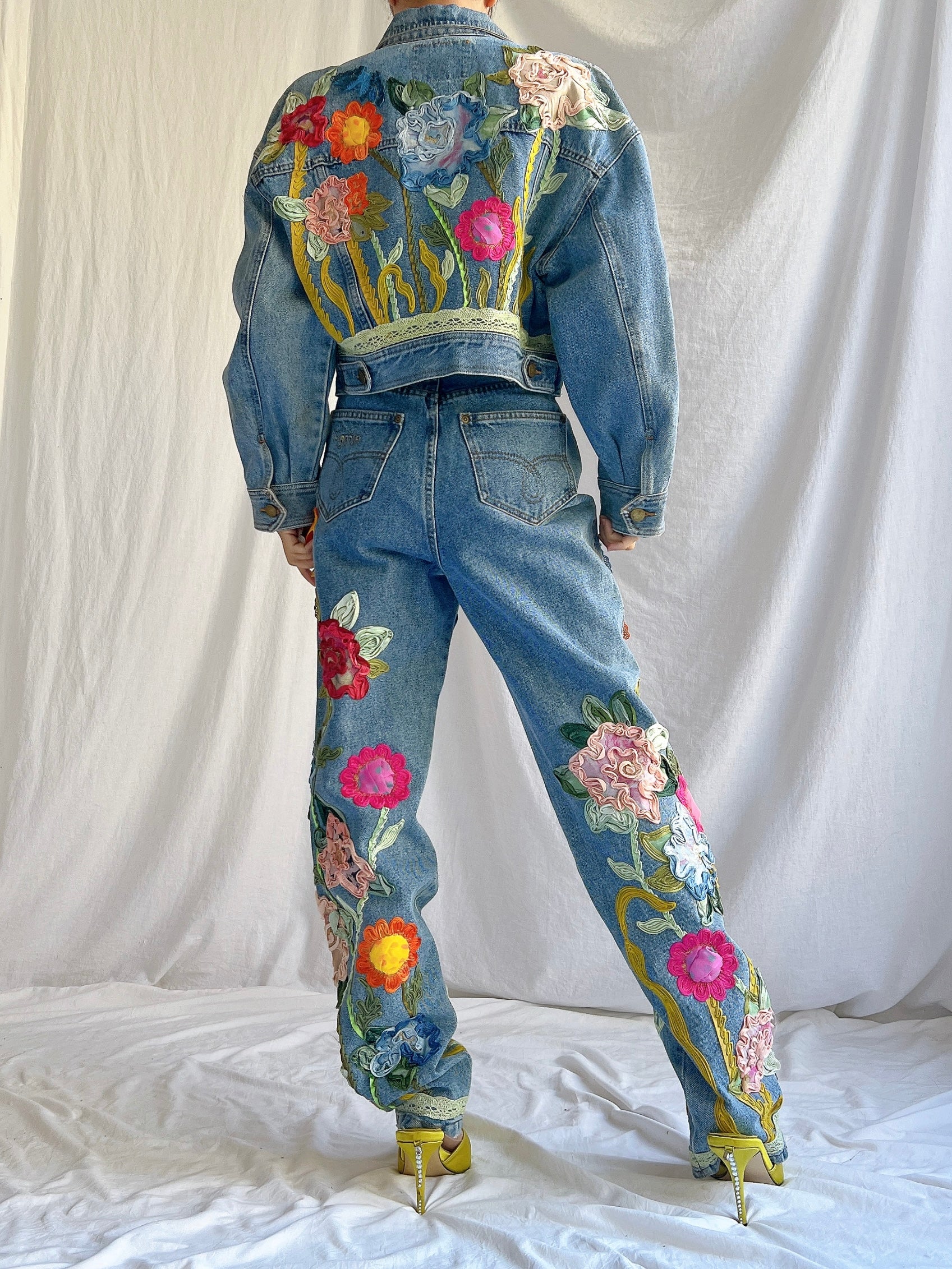 Vintage Floral Denim Set - M