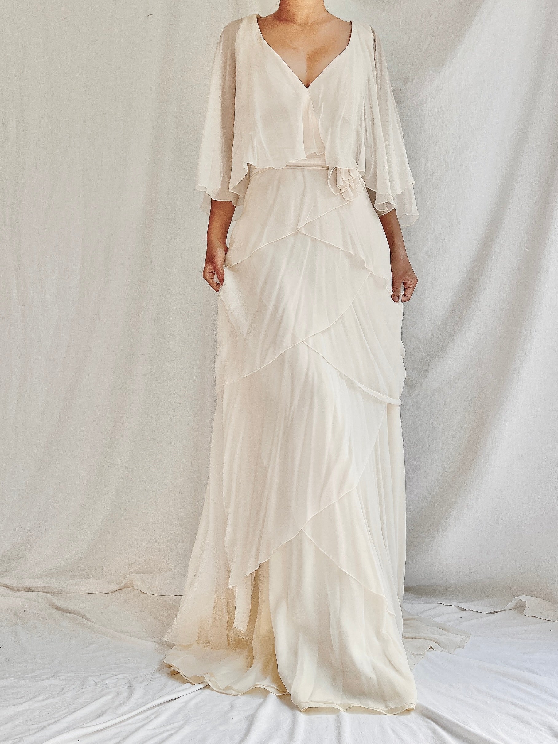 1970s Chiffon Tiered Gown - S