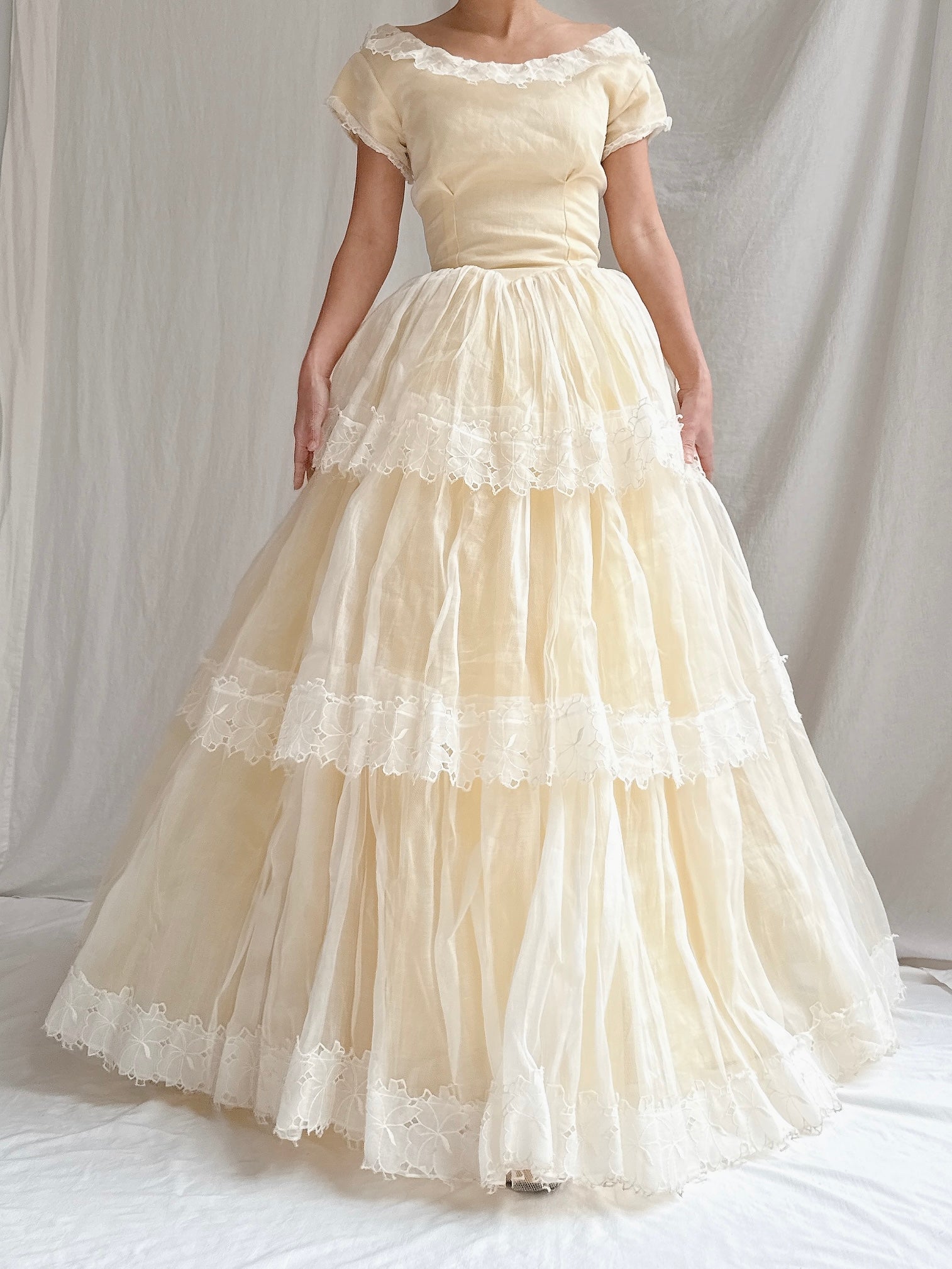 1950s Organdy Tiered Gown - XS