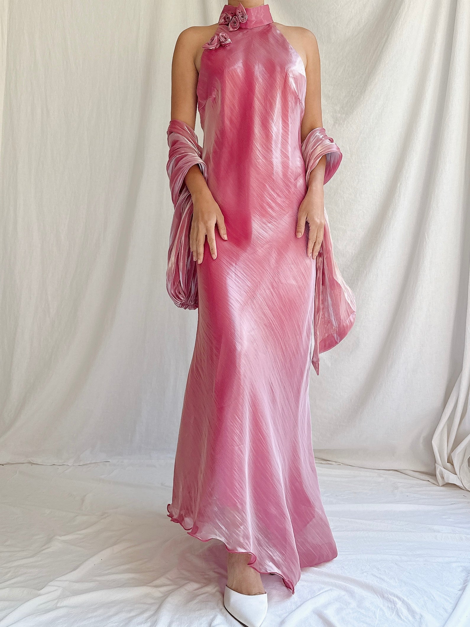 Vintage Iridescent Watermelon Halter Dress - S