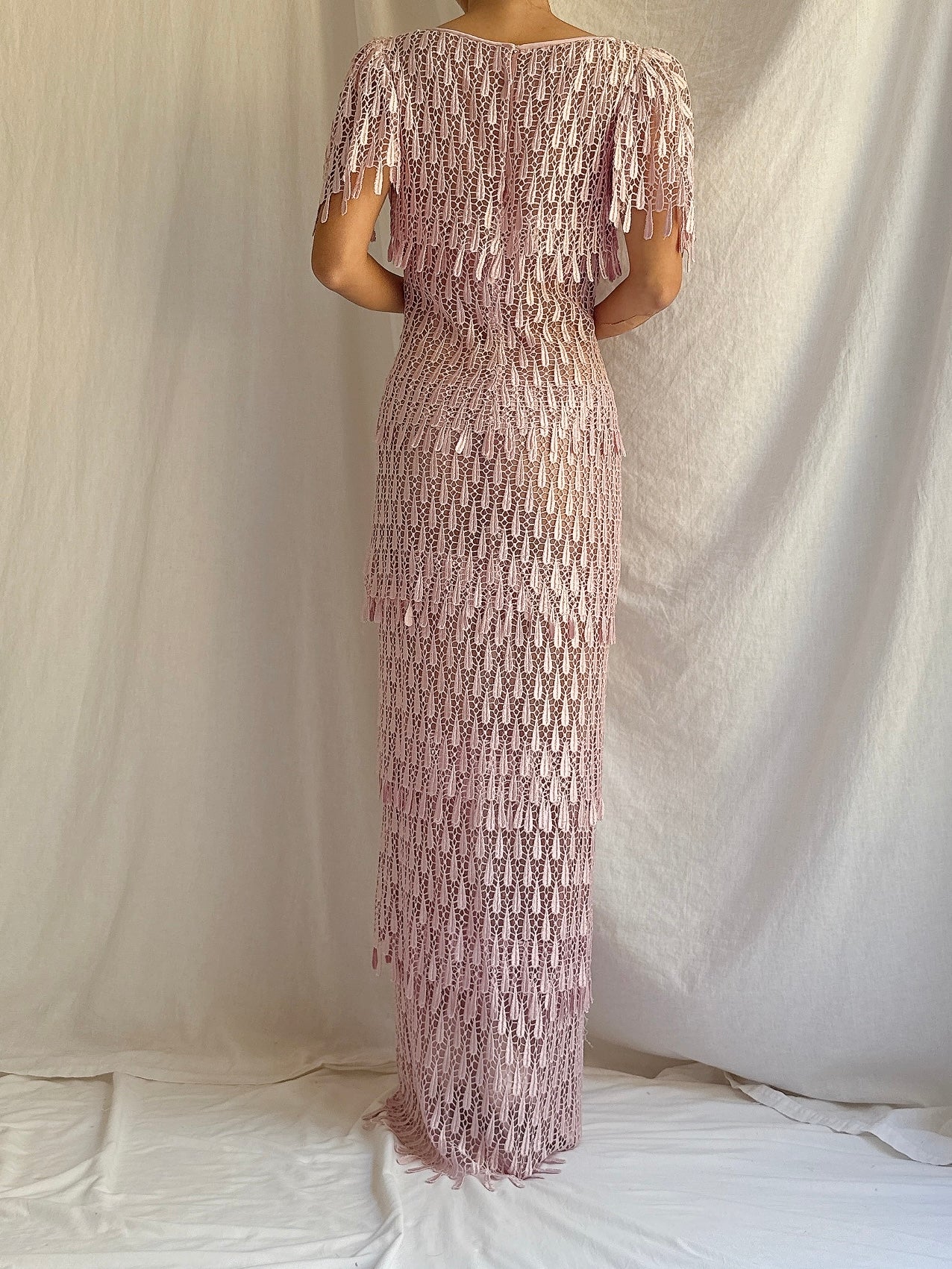 Vintage Sheer Pink Embroidered Lace Dress - S/M