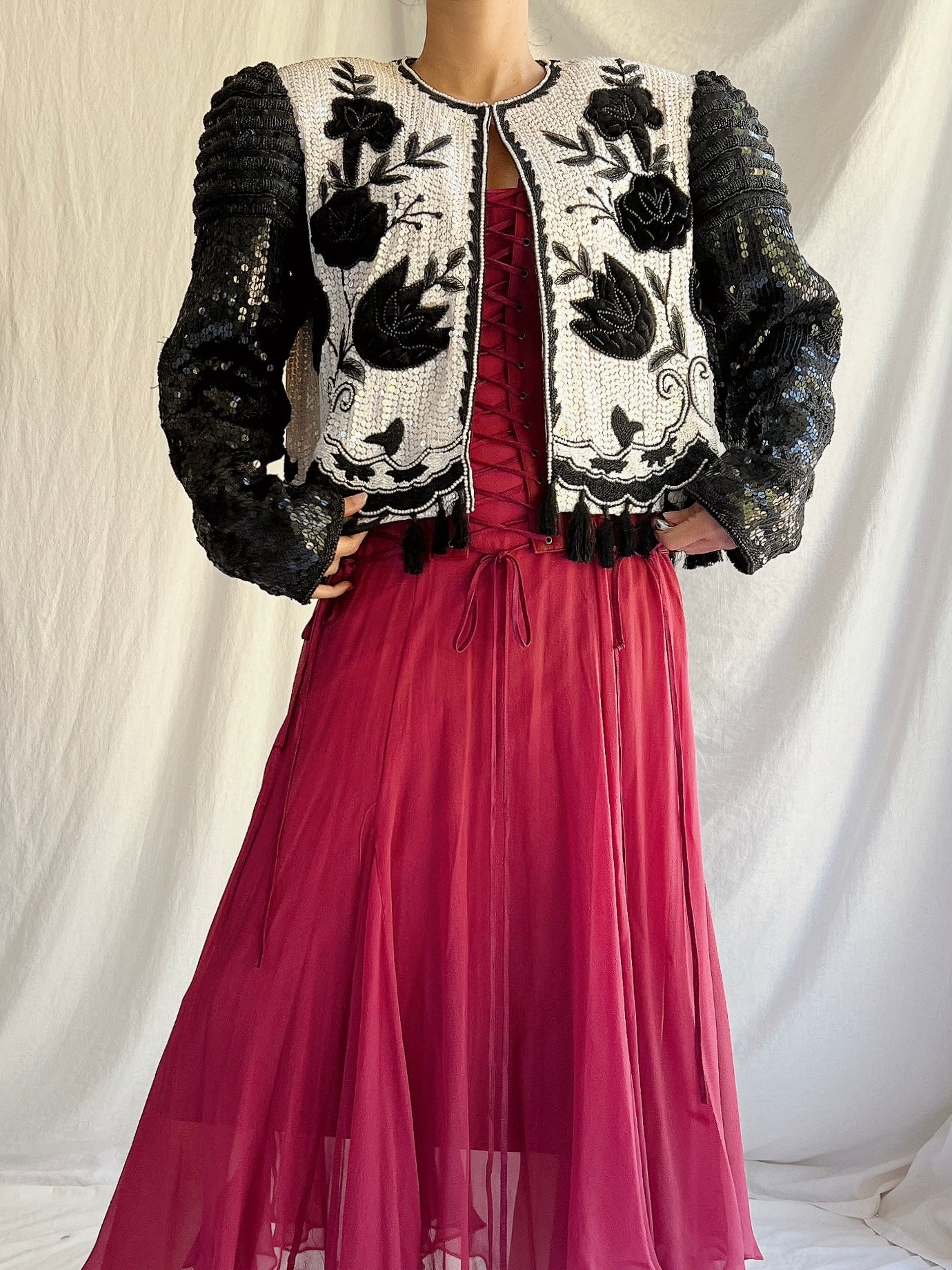 Vintage Red Silk Embroidered Jacket - M