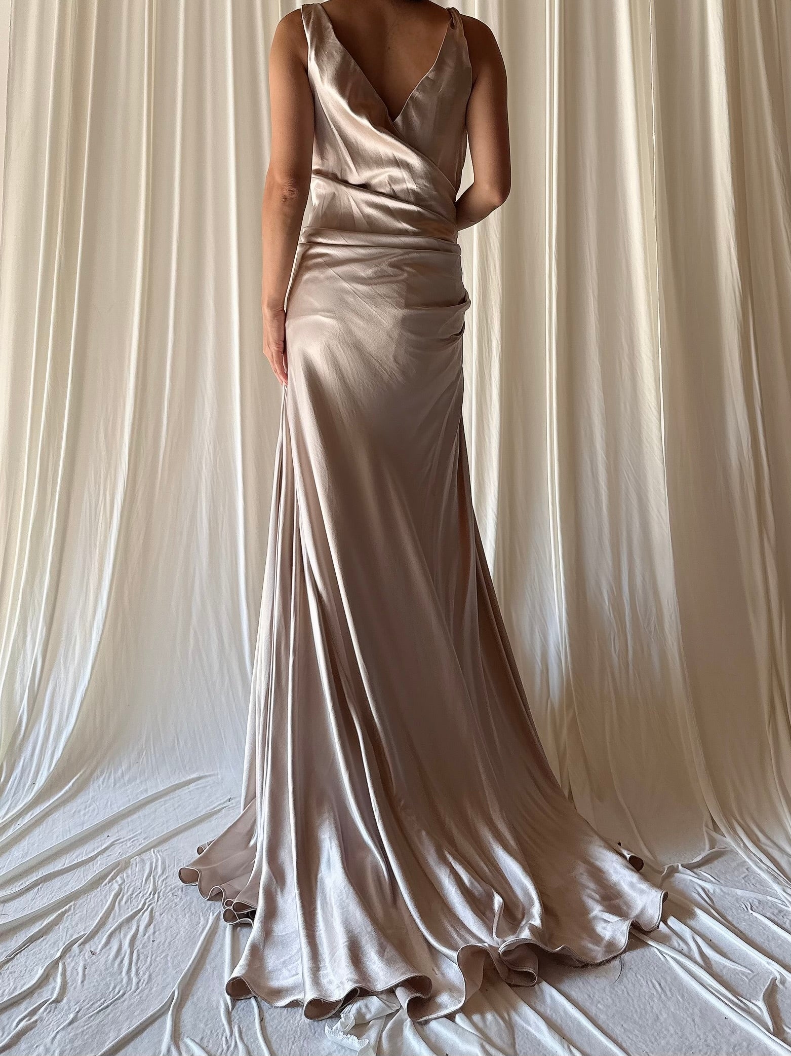 Vintage Silk Draped Gown - L