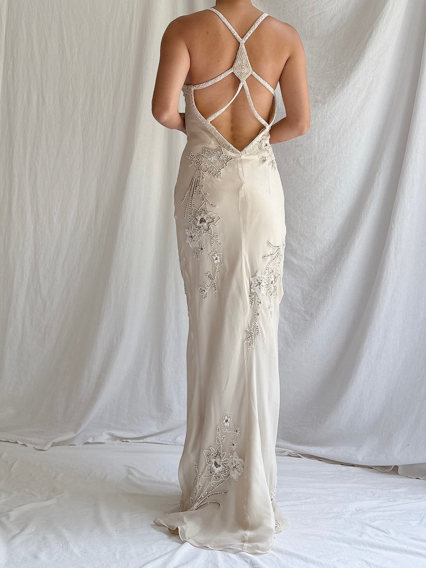 Vintage Silk Beaded Bias Gown - S/4