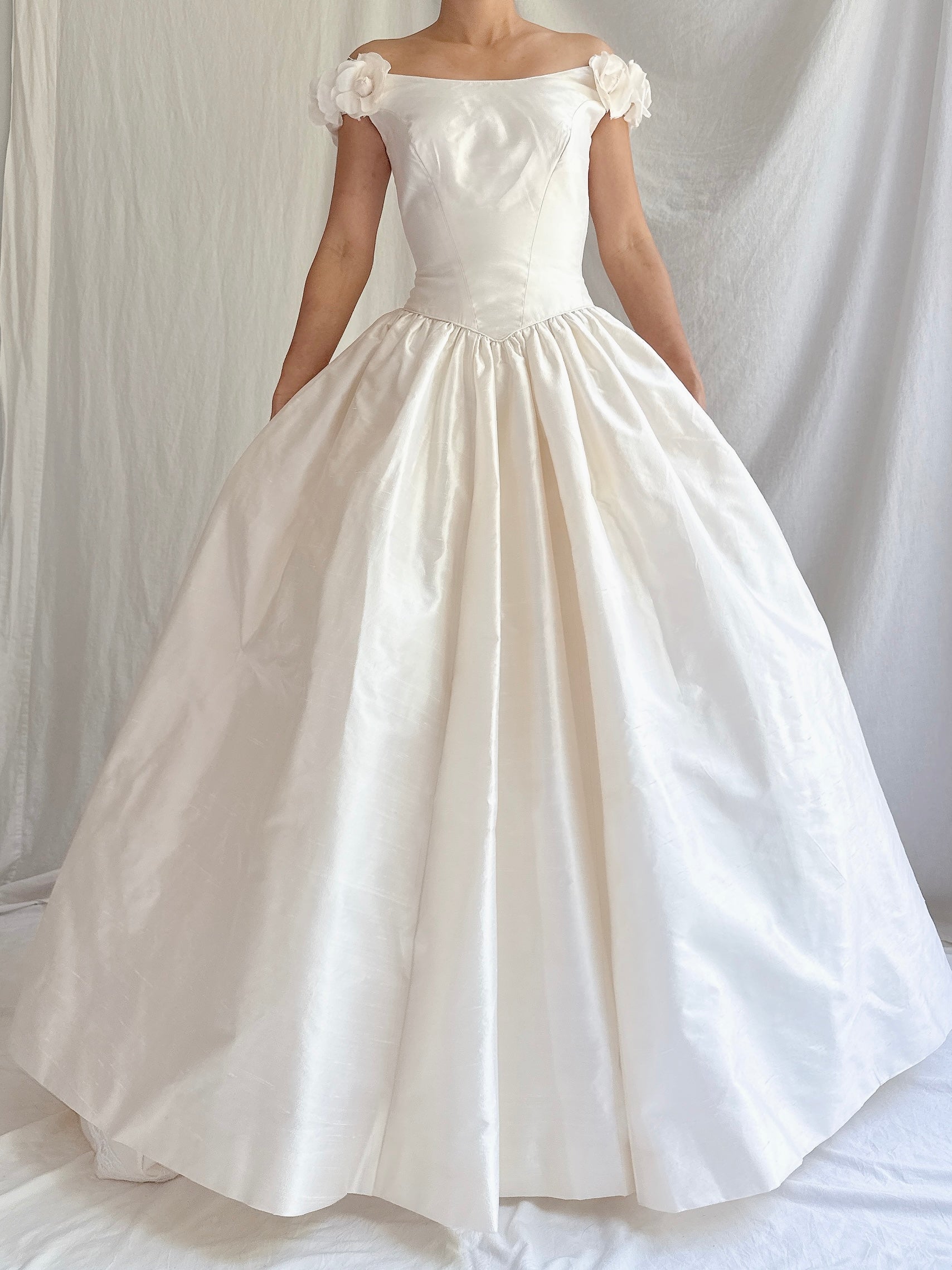 1990s Silk Flower Embellished Gown - XS